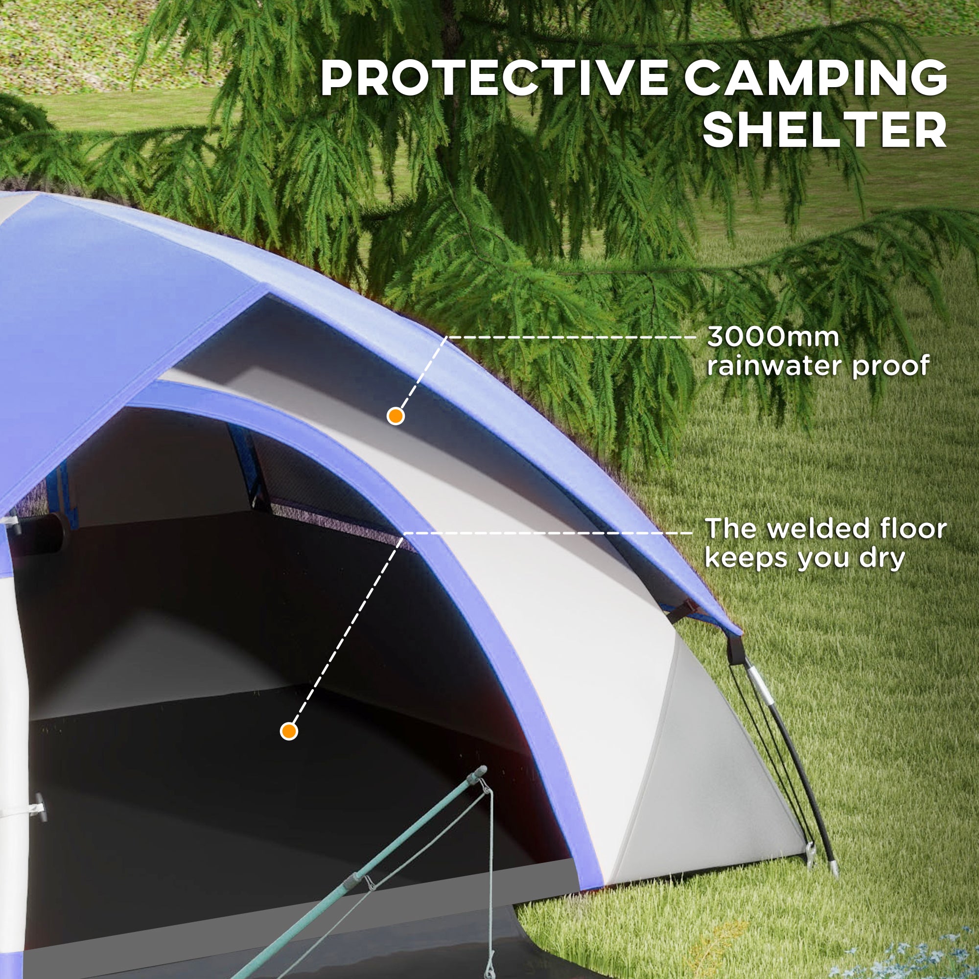 Outsunny Two Man Single Room Dome Tent, with Accessories - Dark Blue/Grey - North Peak Garden Furniture