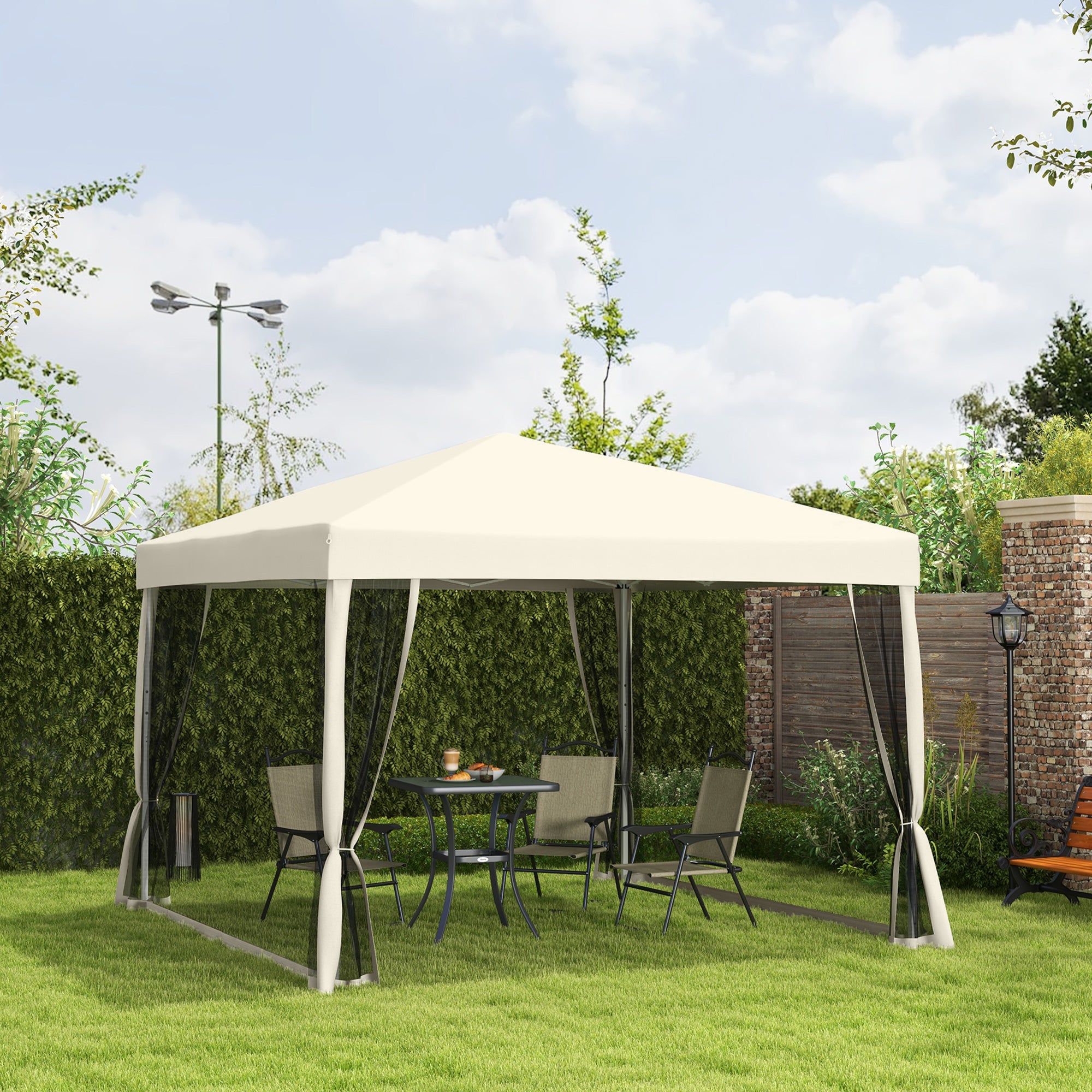 Outsunny 3 x 3(m) Pop Up Gazebo Canopy Tent with Carry Bag, Height Adjustable Mesh Screen House, Portable Garden Outdoor Shade Shelter - North Peak Garden Furniture