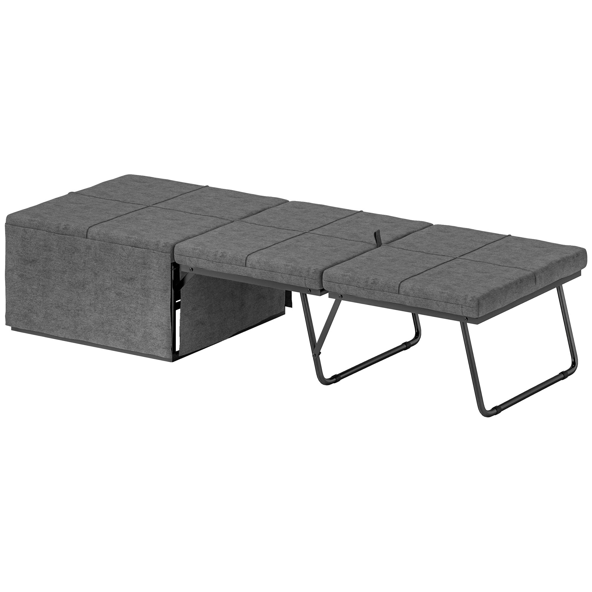 HOMCOM Folding Bed with Linen Sponge Mattress and Dust Cover, Foldable Guest Bed Compact Single Bed with Metal Frame, 69 x 181.5 cm, Grey - North Peak Garden Furniture