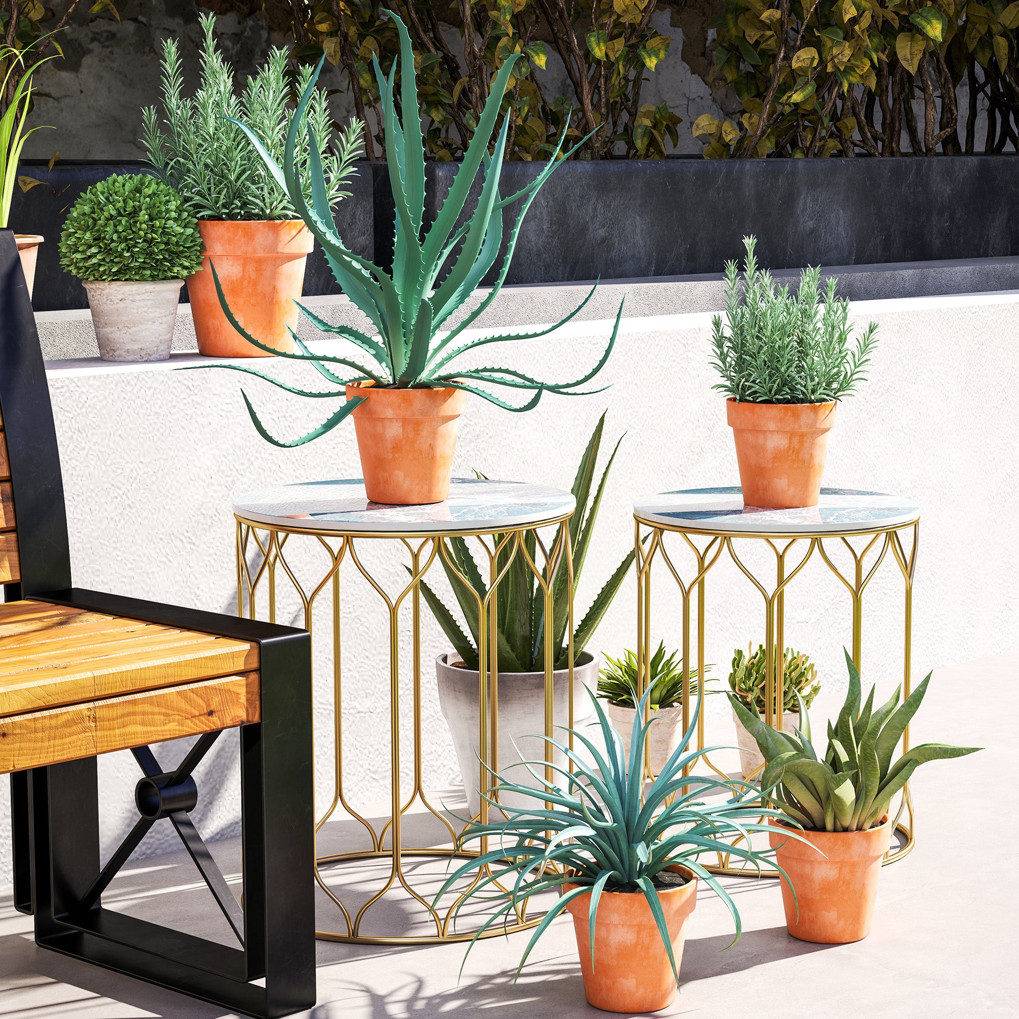 Outsunny Garden Side Table Set of 2, Nesting Tables with Ceramic Tile Top, Indoor Outdoor Small Garden Tables, Multifunctional End Tables with Metal Frame for Patio, Balcony, Porch, Multicoloured - North Peak Garden Furniture
