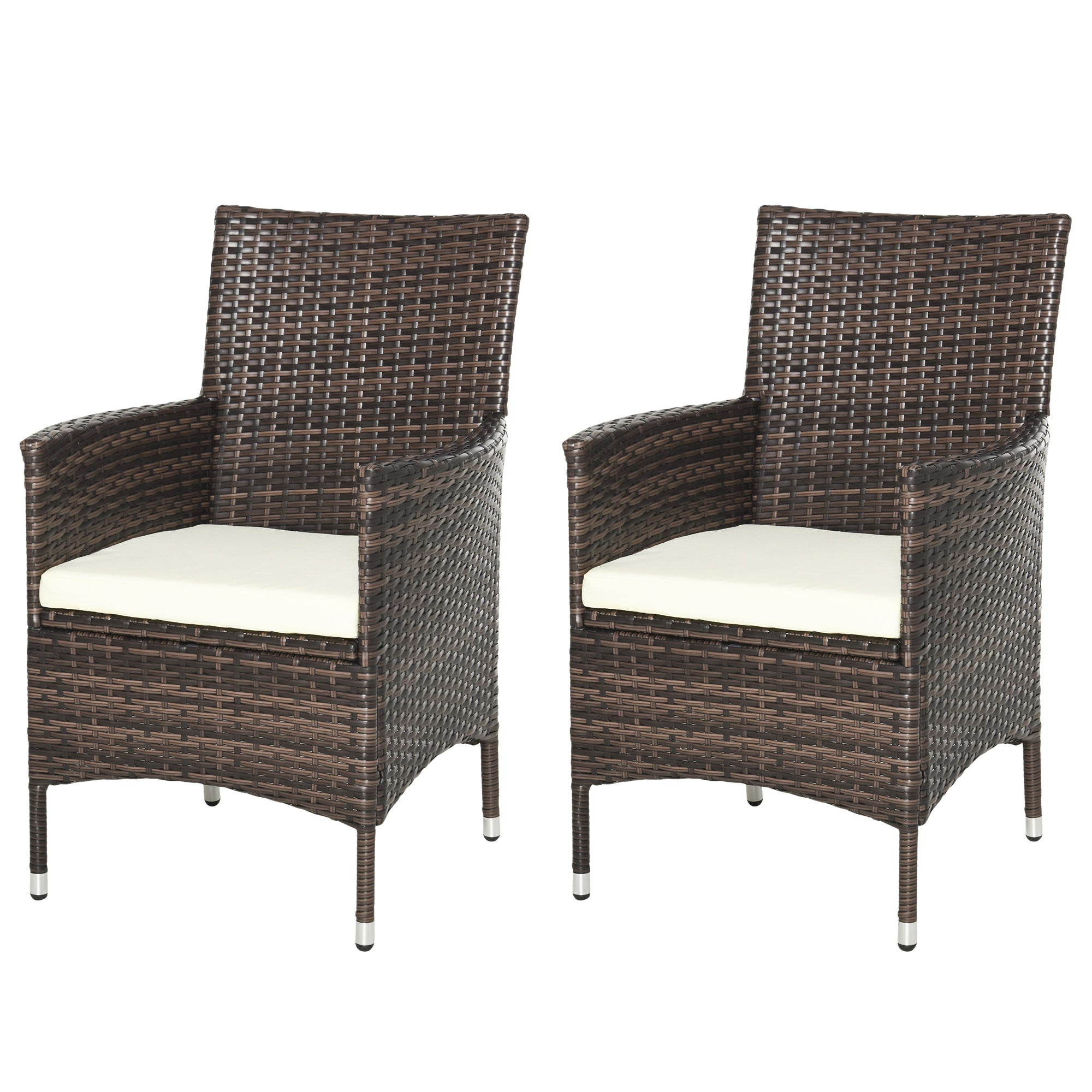 Outsunny 2 PC Outdoor Rattan Armchair Dining Chair Garden Patio Furniture w/ Armrests Cushions Mixed Brown - North Peak Garden Furniture