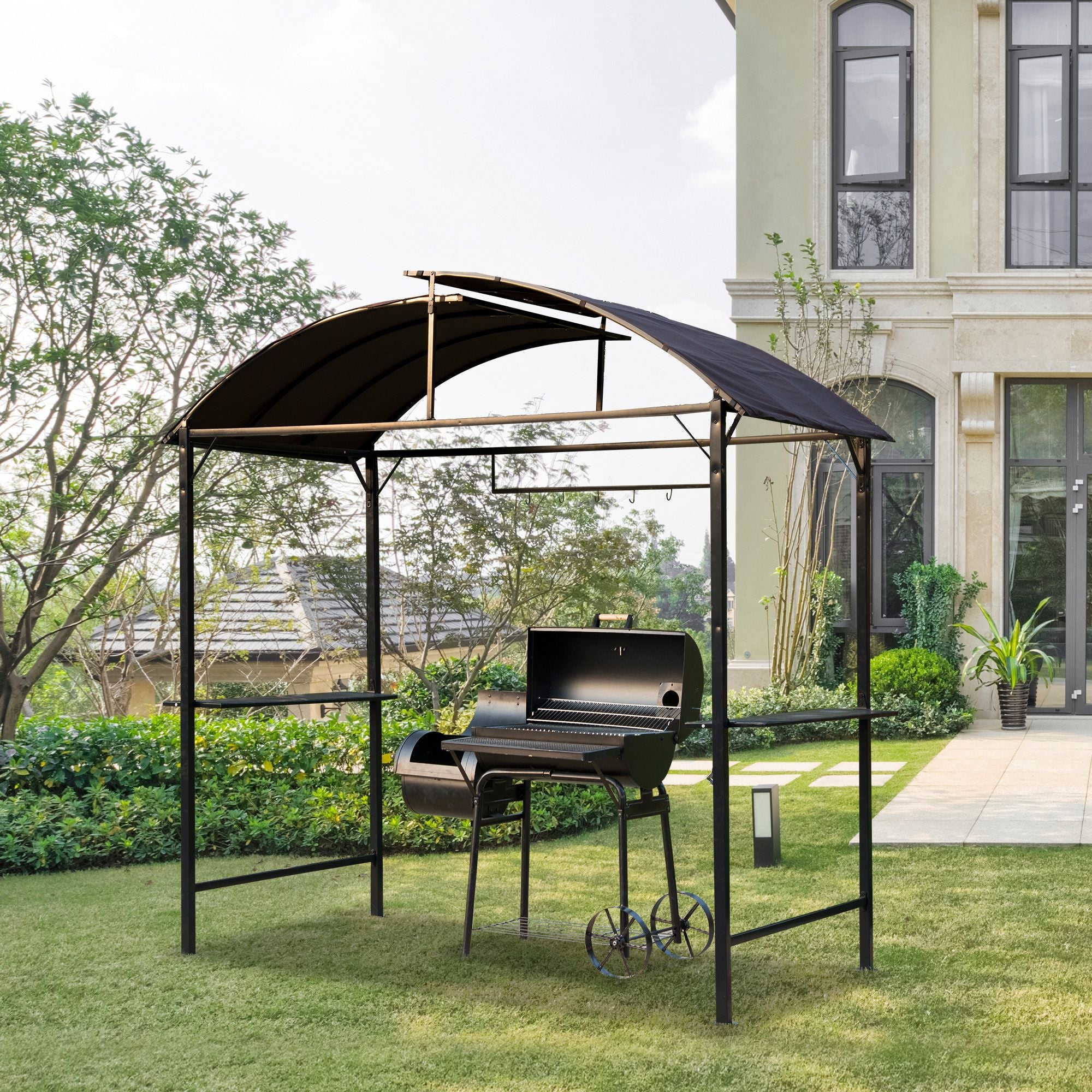 Outsunny Metal Smoking Gazebo Marquee Garden Patio BBQ Tent Grill Canopy Awning Shelter - Coffee - North Peak Garden Furniture