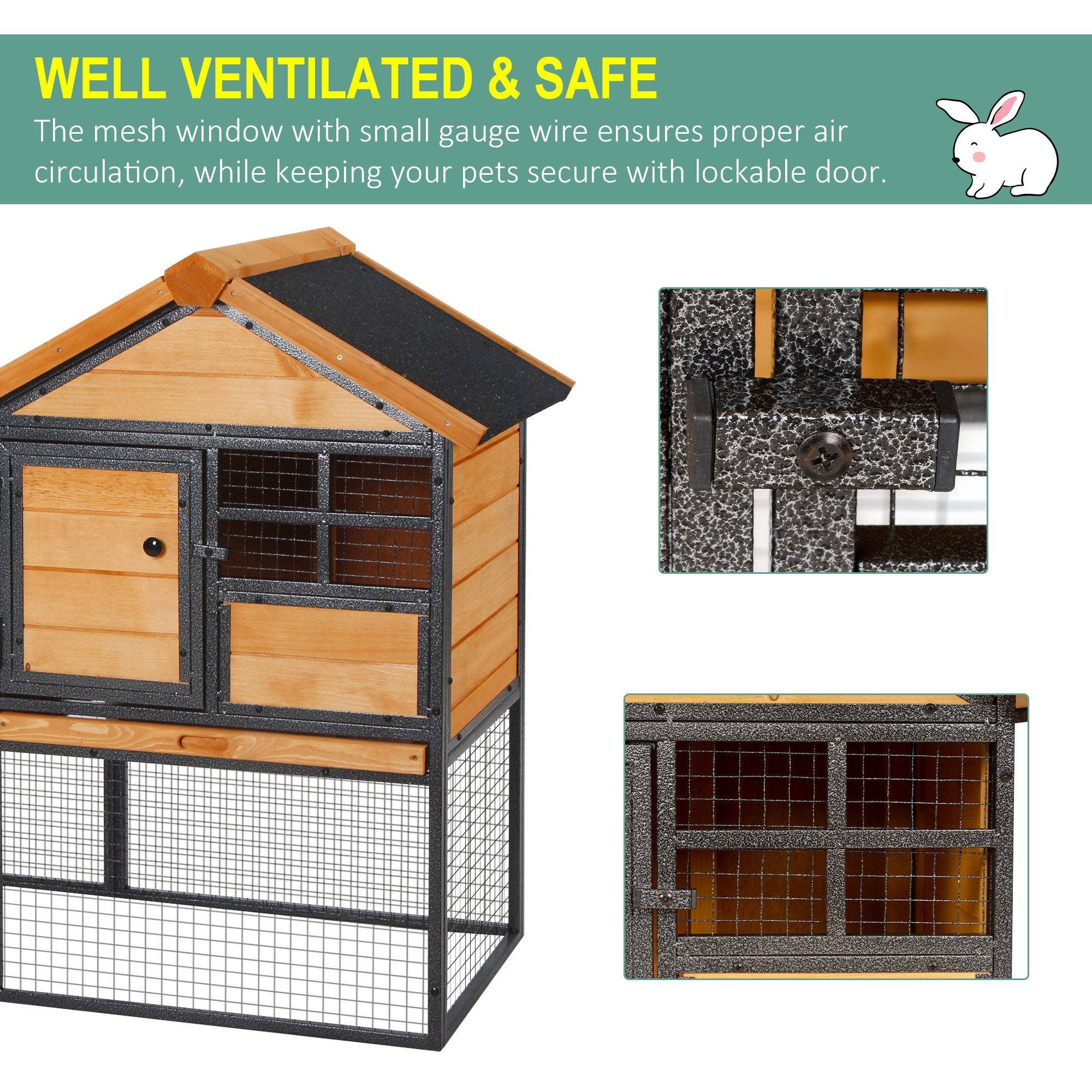 PawHut Wood-metal Guinea Pigs Hutches Elevated Pet Bunny House Rabbit Cage with Slide-Out Tray Outdoor - North Peak Garden Furniture