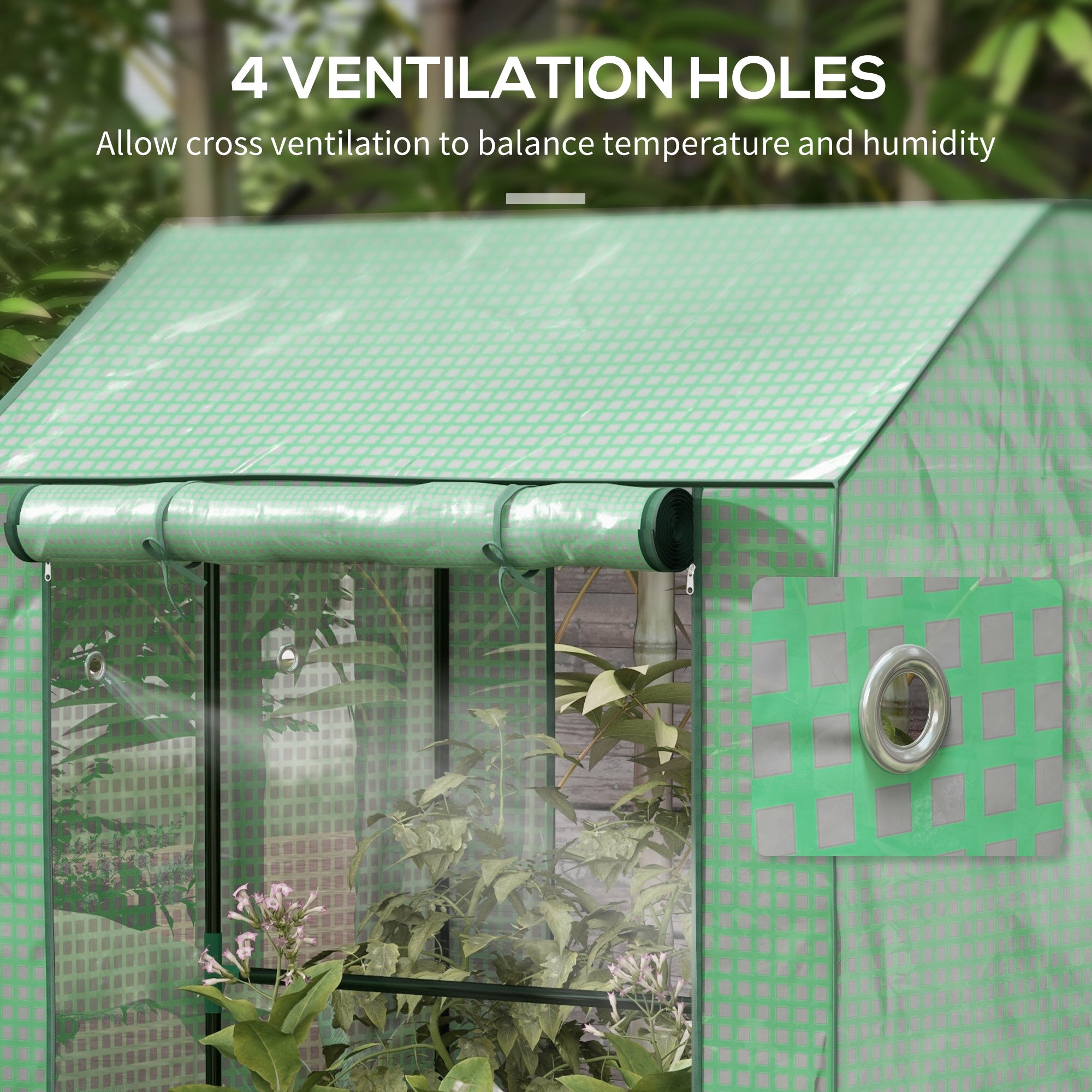 Outsunny 2-Room Green House, Mini Greenhouse with 2 Roll-up Doors, Vent Holes and Reinforced Cover, 100 x 80 x 150cm - North Peak Garden Furniture