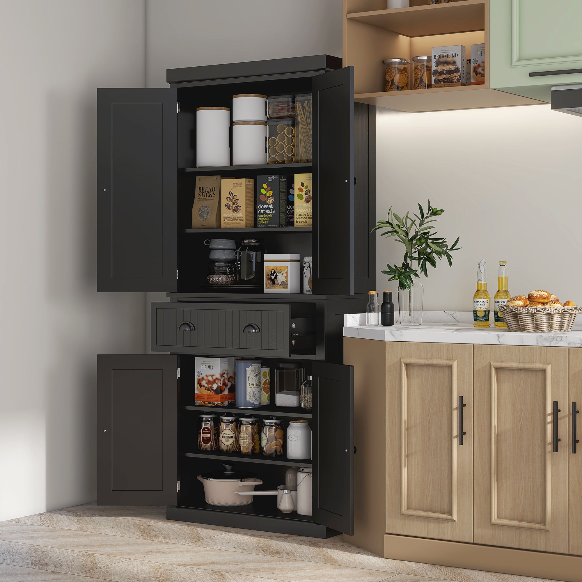HOMCOM Freestanding Multi-Storage Kitchen Cabinet - Black - North Peak Garden Furniture