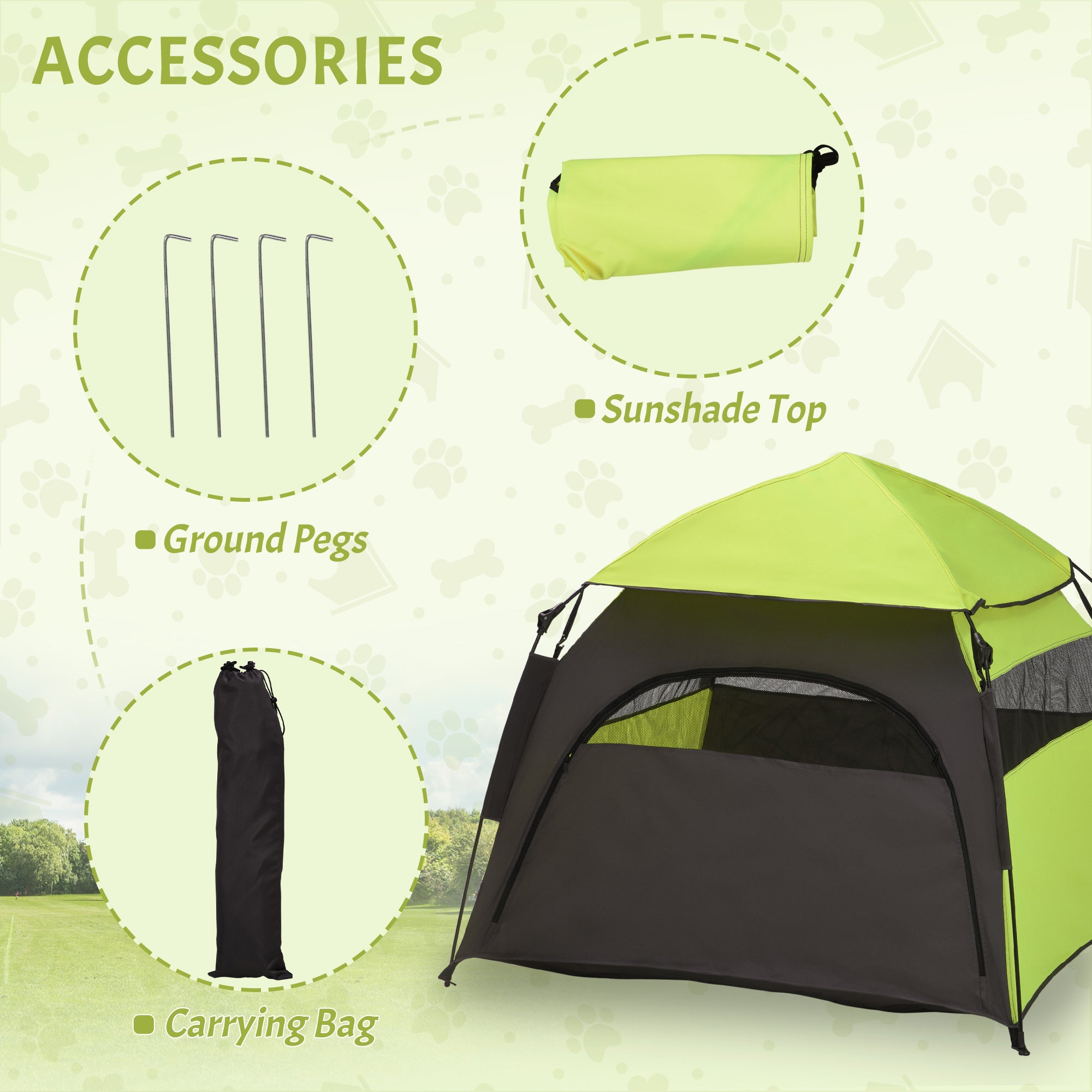 PawHut Foldable Dog Cat Tent with Waterproof Oxford, Carry Bag for Extra Large Dog, Green - North Peak Garden Furniture