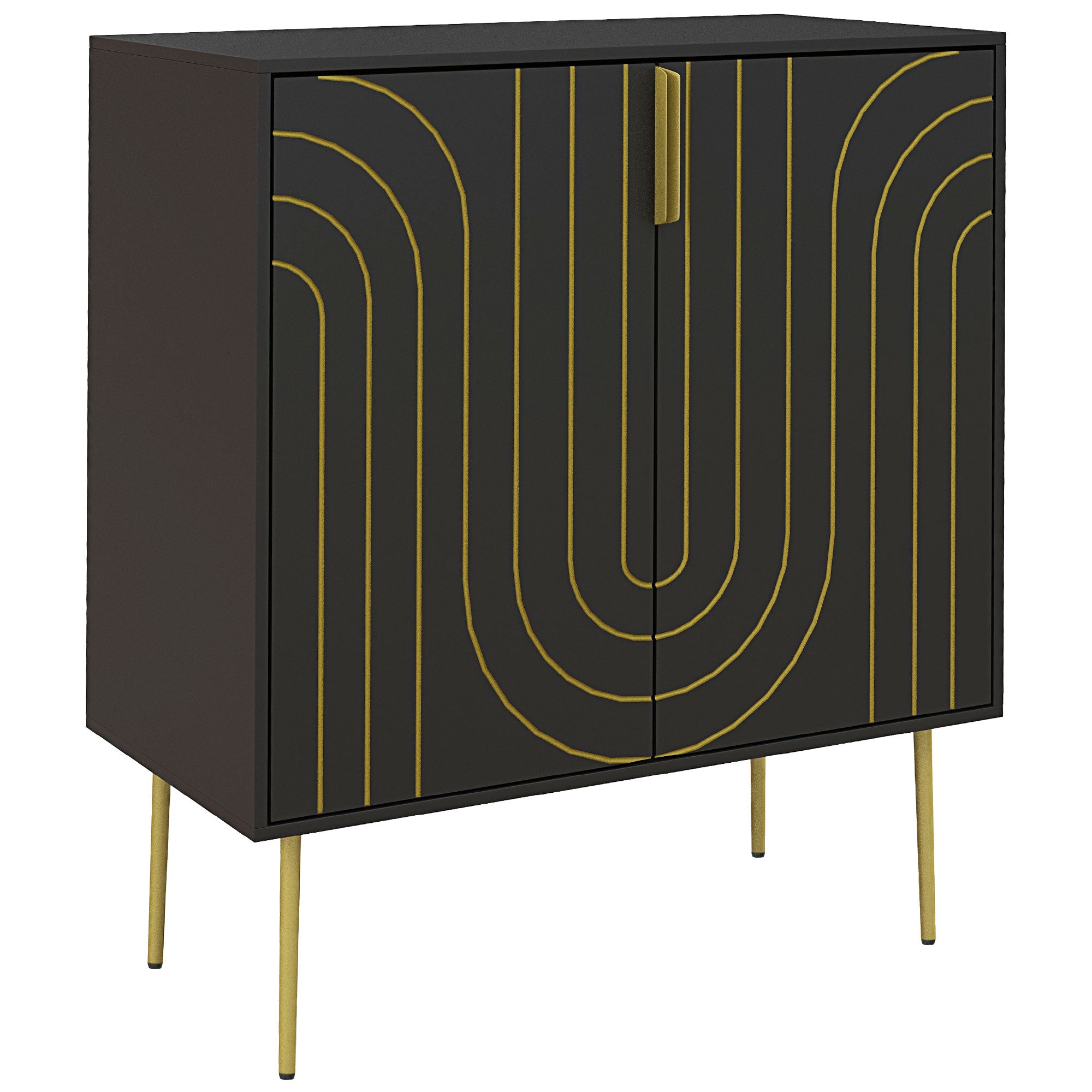 HOMCOM Art Deco Inspired Sideboard, with Adjustable Shelf - Black/Gold Tone - North Peak Garden Furniture