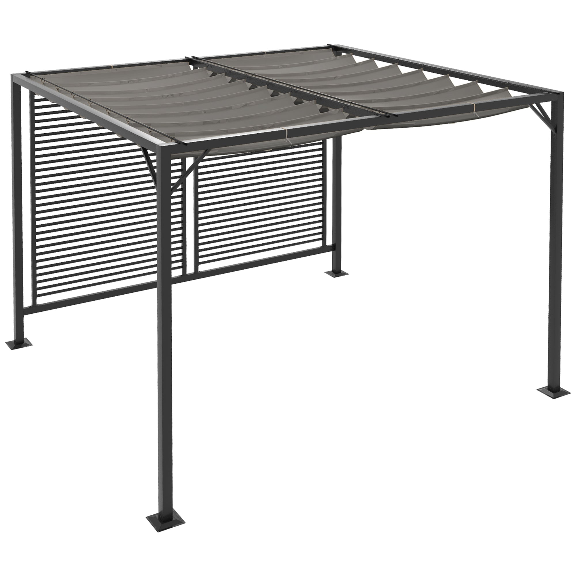 Outsunny 3 x 2.8m Metal Pergola, with Retractable Fabric Roof - Grey - North Peak Garden Furniture