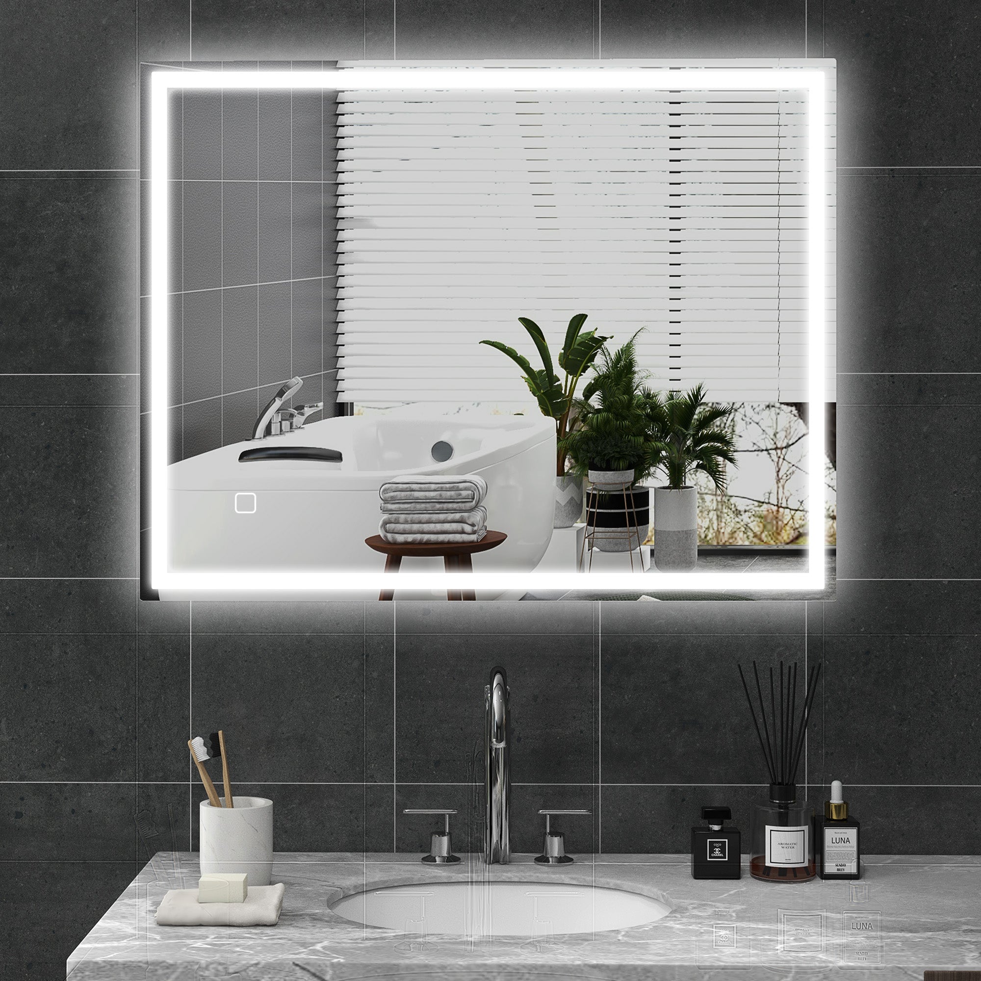HOMCOM 90 x 70cm LED Bathroom Mirror with Lights, Dimmable Makeup Mirror, Vanity Mirror with 3 Colour, Smart Touch, Anti-Fog - North Peak Garden Furniture