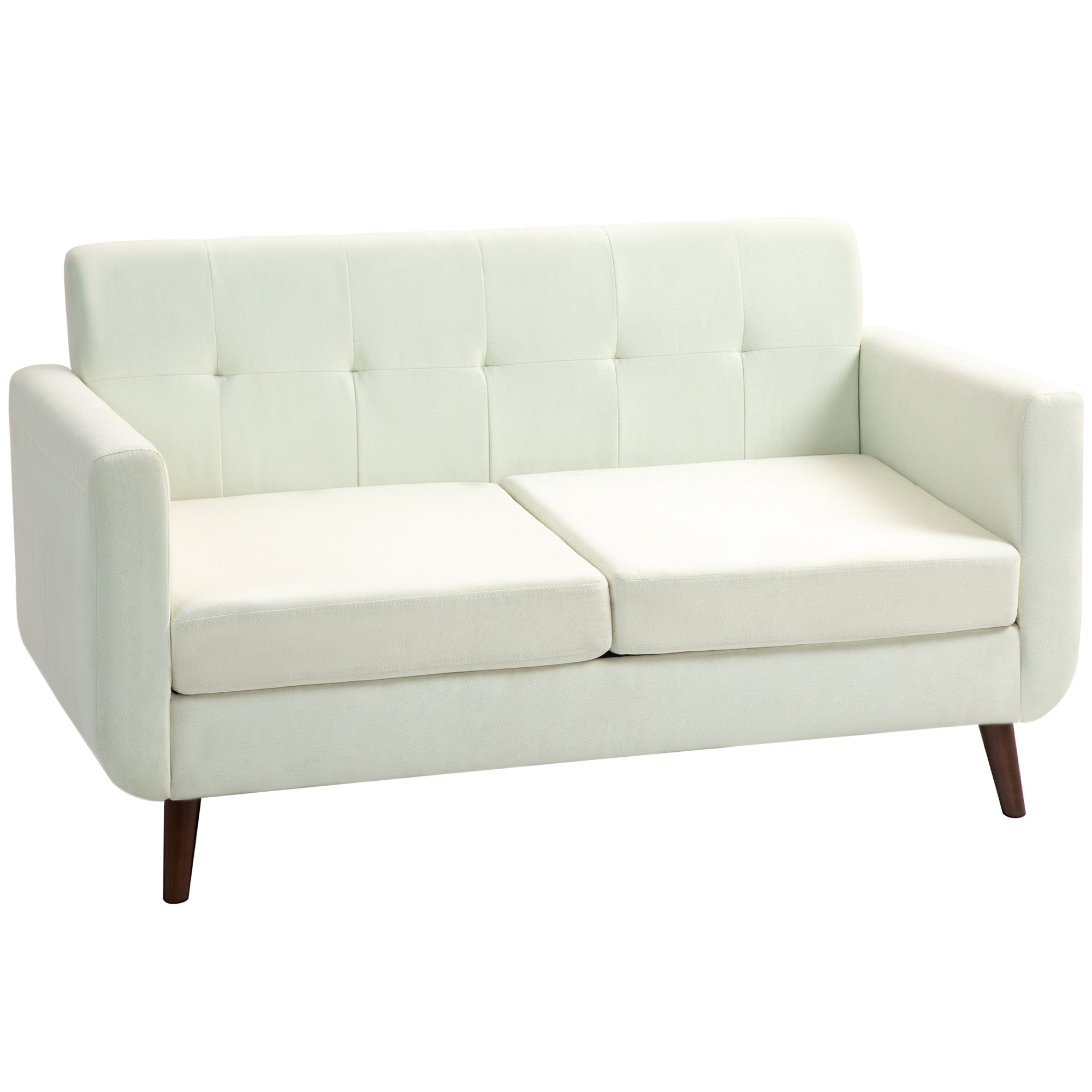 HOMCOM 2 Seater Sofa, Modern Tufted Fabric Couch, Upholstered Loveseat with Wood Legs for Small Space, Living Room, Bedroom, Office, Cream White