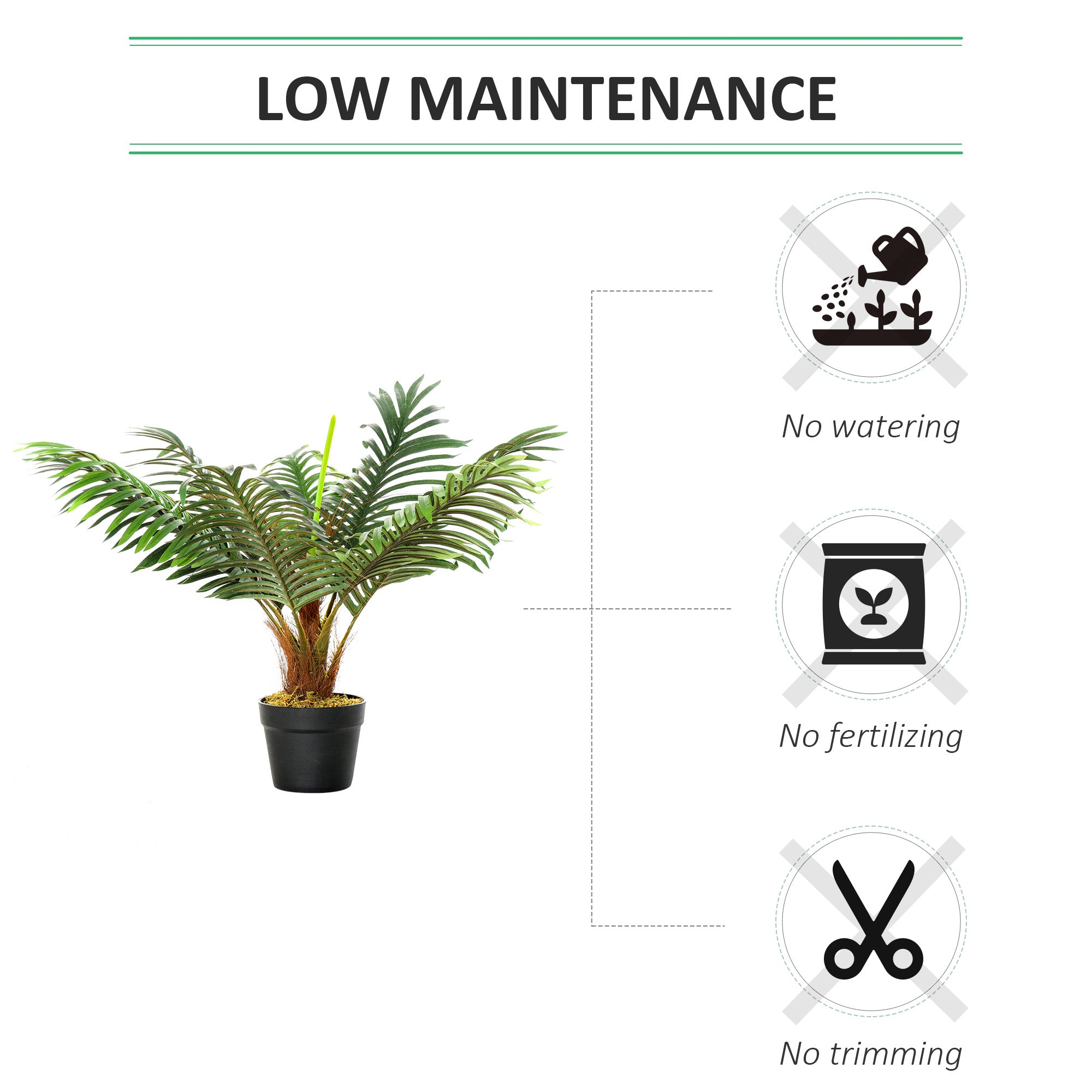 Outsunny 60cm/2FT Artificial Palm Tree Decorative Plant 8 Leaves with Nursery Pot, Fake Tropical Tree for Indoor Outdoor Décor - North Peak Garden Furniture