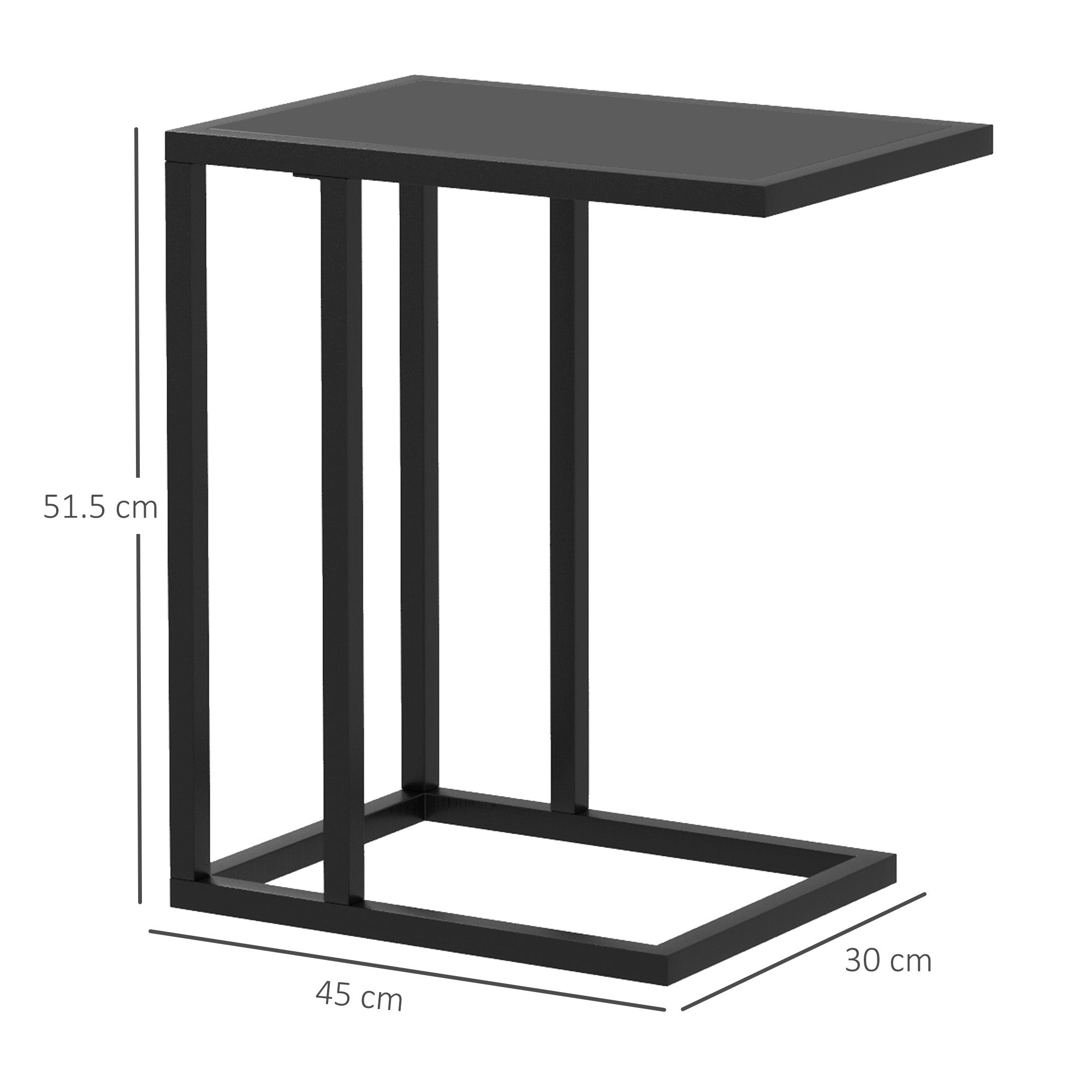 HOMCOM C Shape Bedside Table w/Metal Frame Wood-Effect Top Sofa Narrow Snack End Table for Living Room, Black - North Peak Garden Furniture