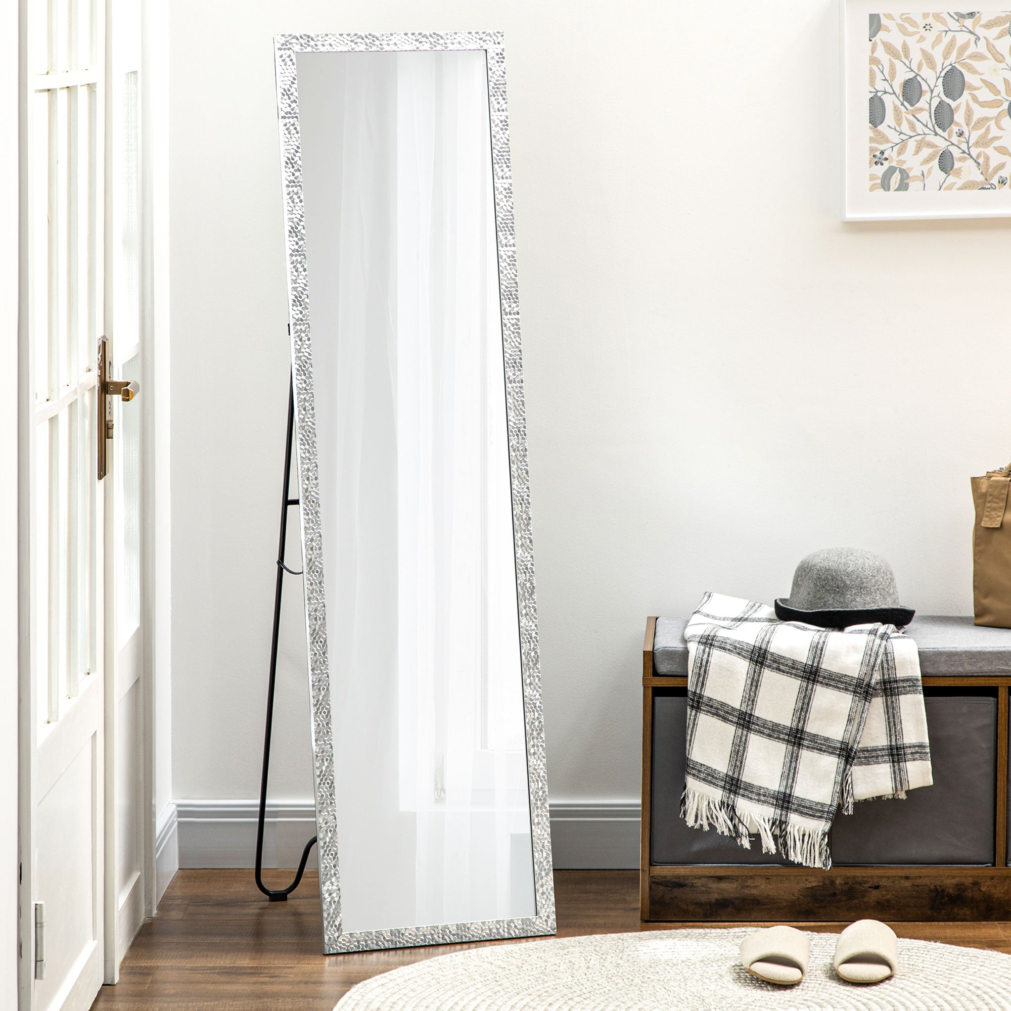 HOMCOM Full Length Mirror Free Standing Mirror Dressing Mirror with PS Frame Modern Wall Mirror for Living Room and Bedroom 34 x 144cm, Silver - North Peak Garden Furniture