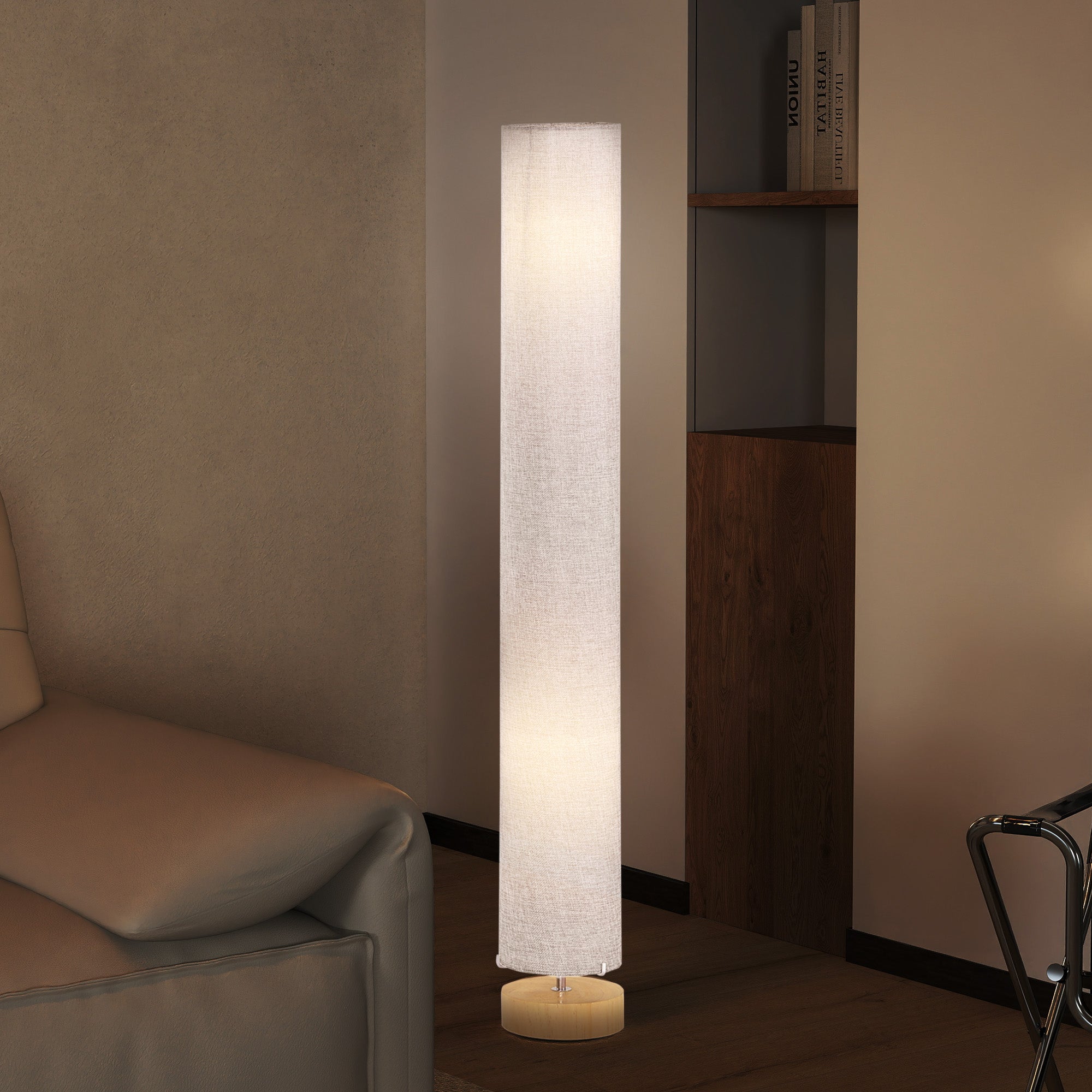 HOMCOM 47-Inch Modern Wooden Floor Lamp for Bedroom, Study or Living Space with Fabric Linen Shade (Grey)  120 CM