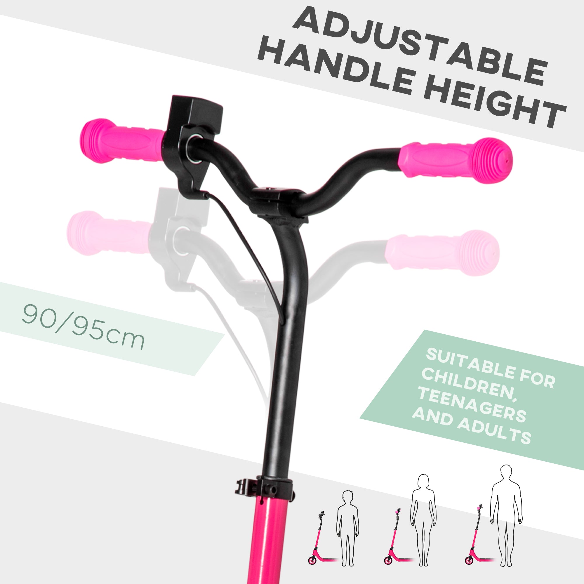 HOMCOM Electric Scooter, 120W Motor E-Scooter with Battery Display, Adjustable Height, Rear Brake for Ages 6+ Years - Pink - North Peak Garden Furniture