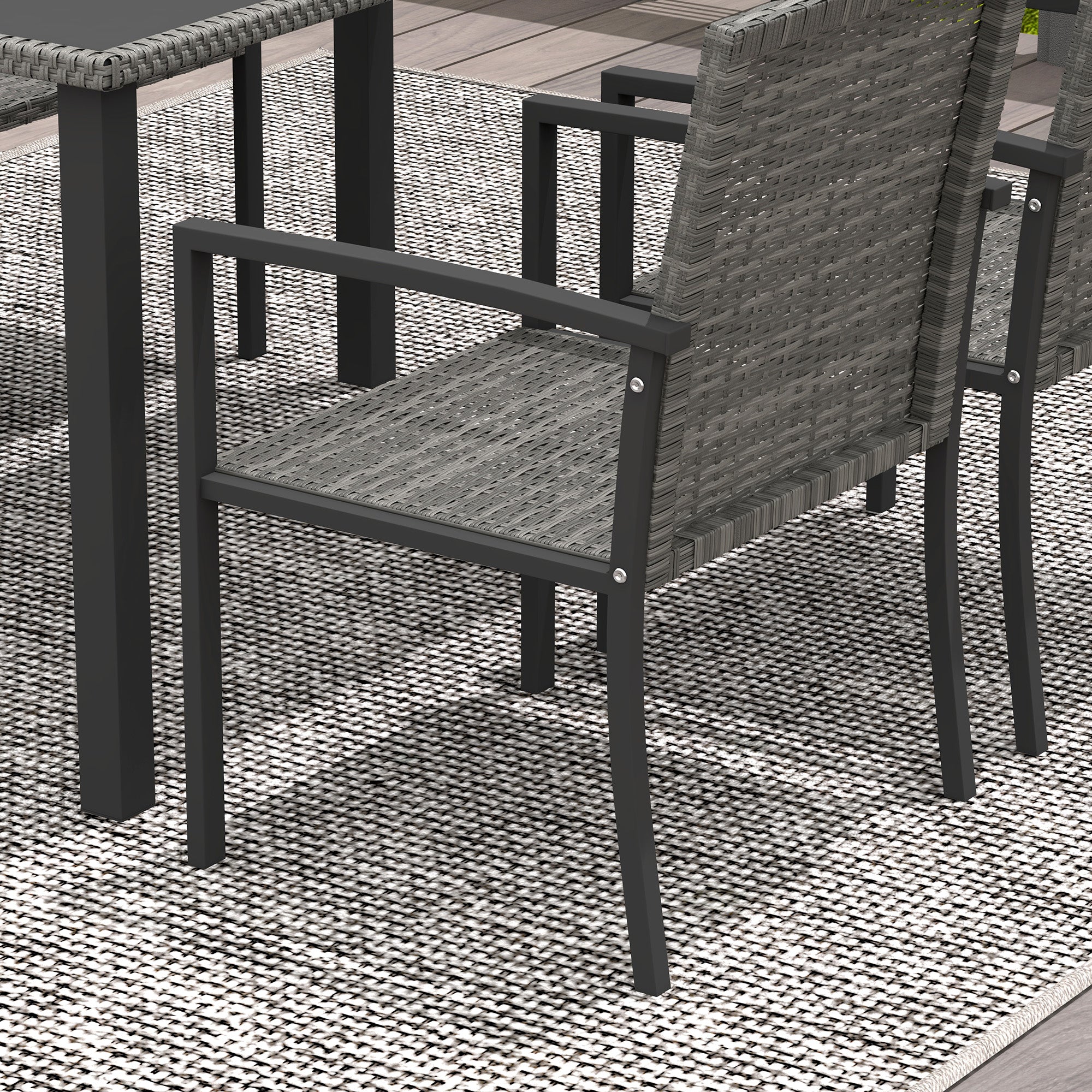 Outsunny Outdoor Dining Set 5 Pieces Patio Conservatory with Tempered Glass Tabletop,4 Dining Chairs - Grey - North Peak Garden Furniture