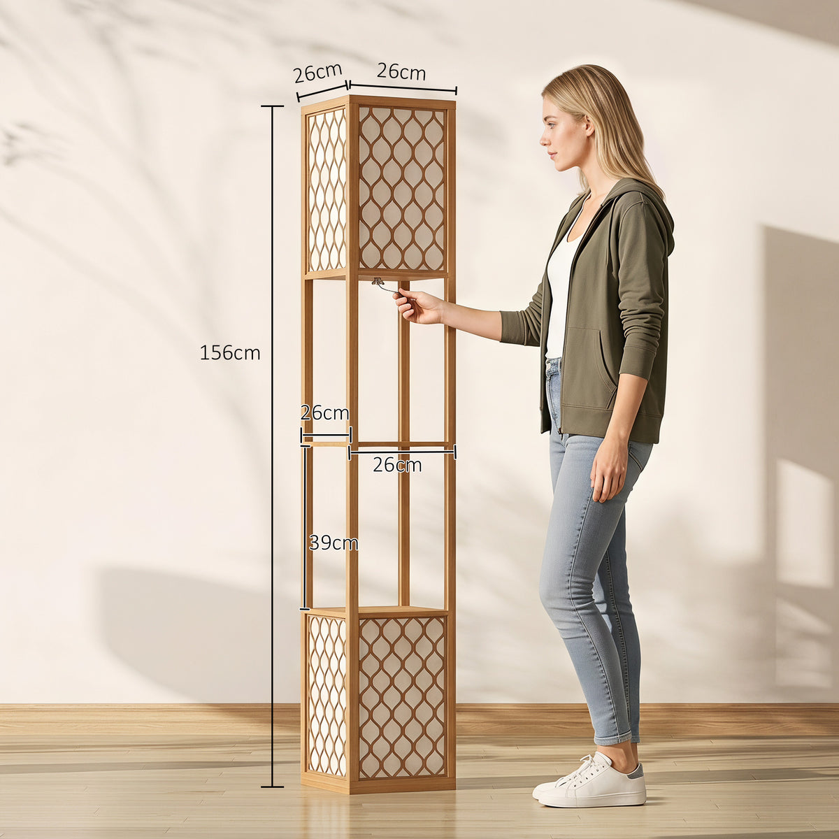 HOMCOM Duo Light Floor Shelves - Natural Wood Finish