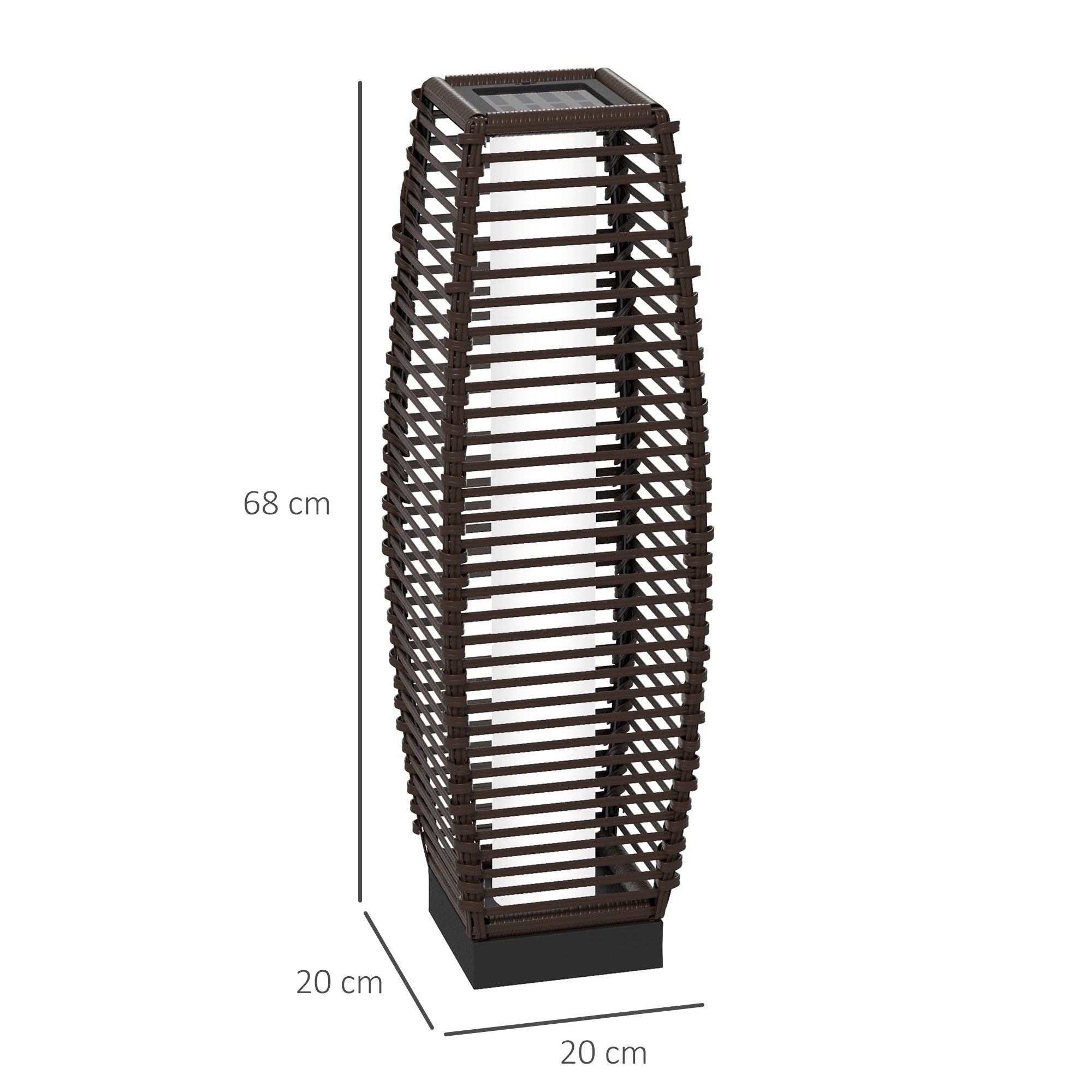 Outsunny Rattan Solar Floor Lamp, 68cm Tall Outdoor Garden Lantern Pathway Light & Decorative Lighting with Auto On/Off LED Lights, IP44, for Porch, Yard, Courtyard, Deck, Brown - North Peak Garden Furniture
