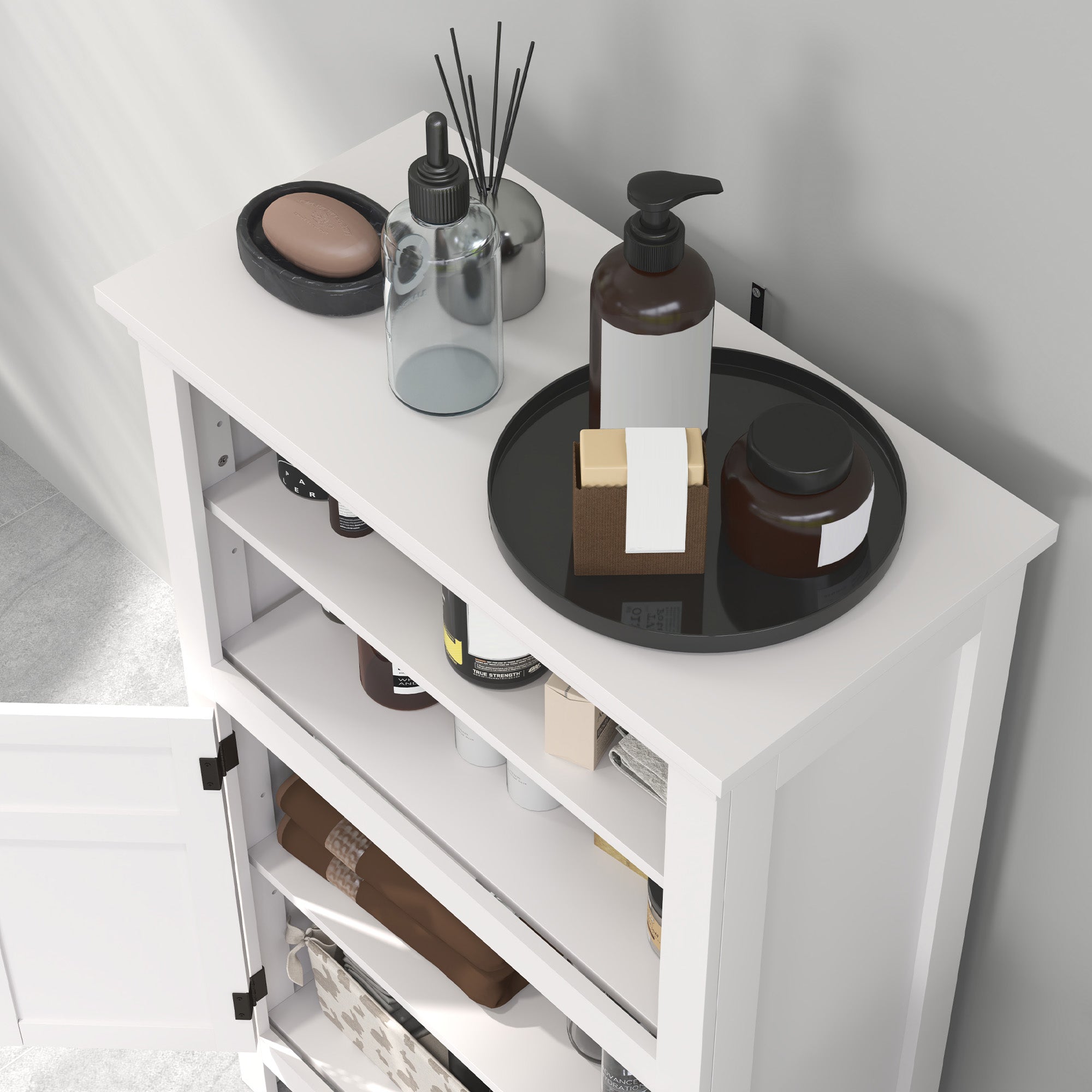 HOMCOM Multi-Storage Modern Bathroom Cabinet - White - North Peak Garden Furniture