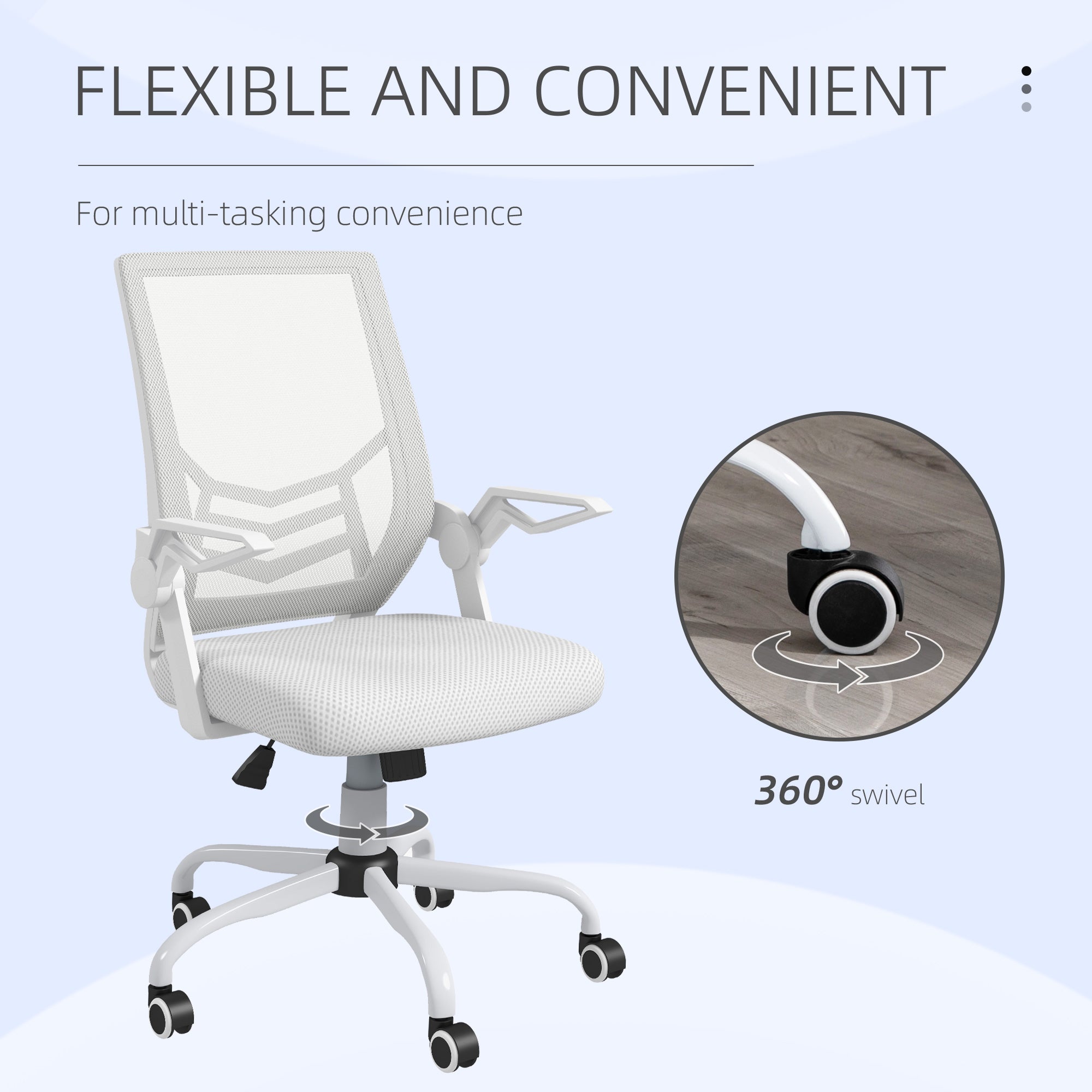 Vinsetto Mesh Office Chair, Computer Desk Chair with Flip-up Armrests, Lumbar Back Support and Swivel Wheels, White - North Peak Garden Furniture