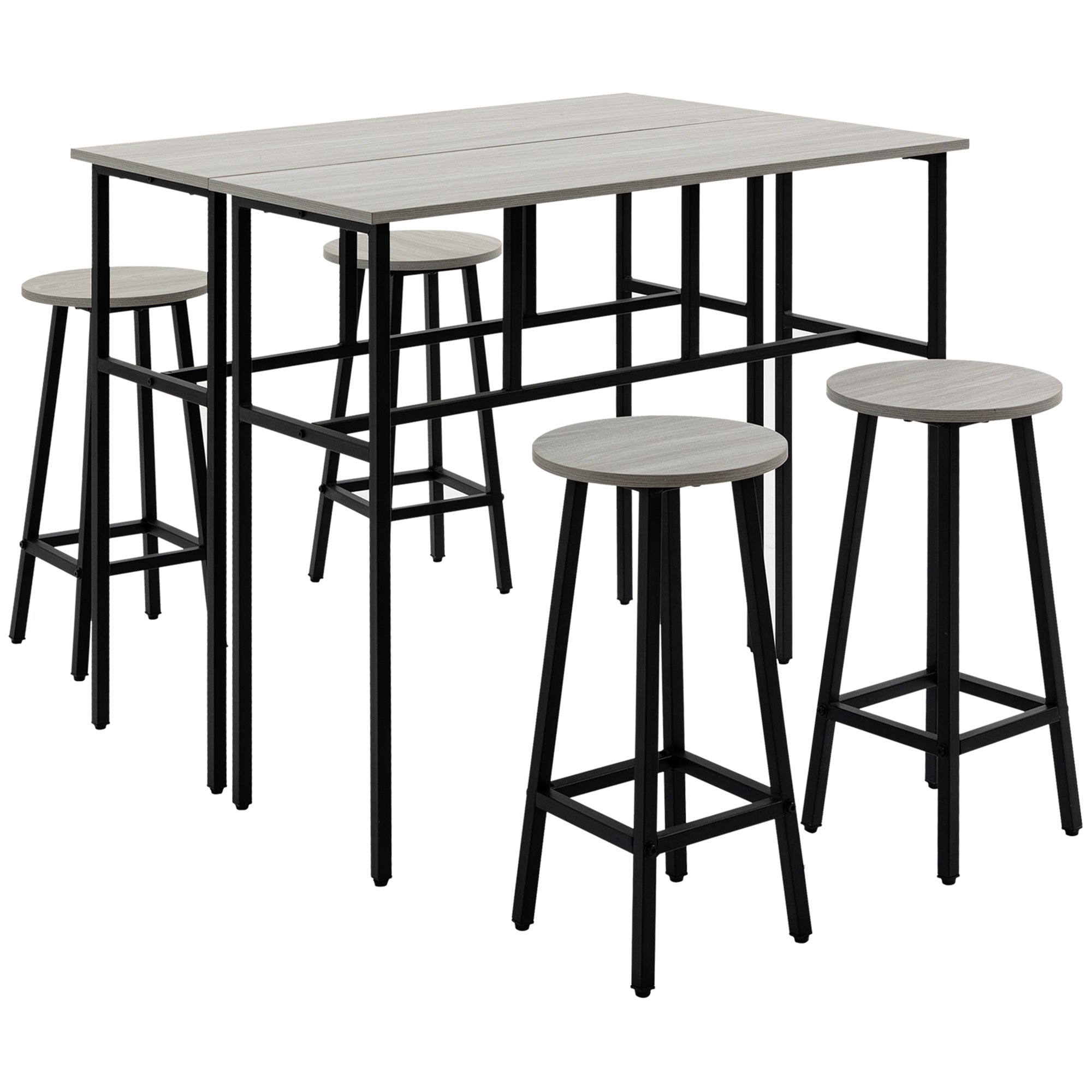 HOMCOM 6-Piece Bar Table Set, 2 Breakfast Tables with 4 Stools, Counter Height Dining Tables & Chairs for Kitchen, Living Room, Grey - North Peak Garden Furniture