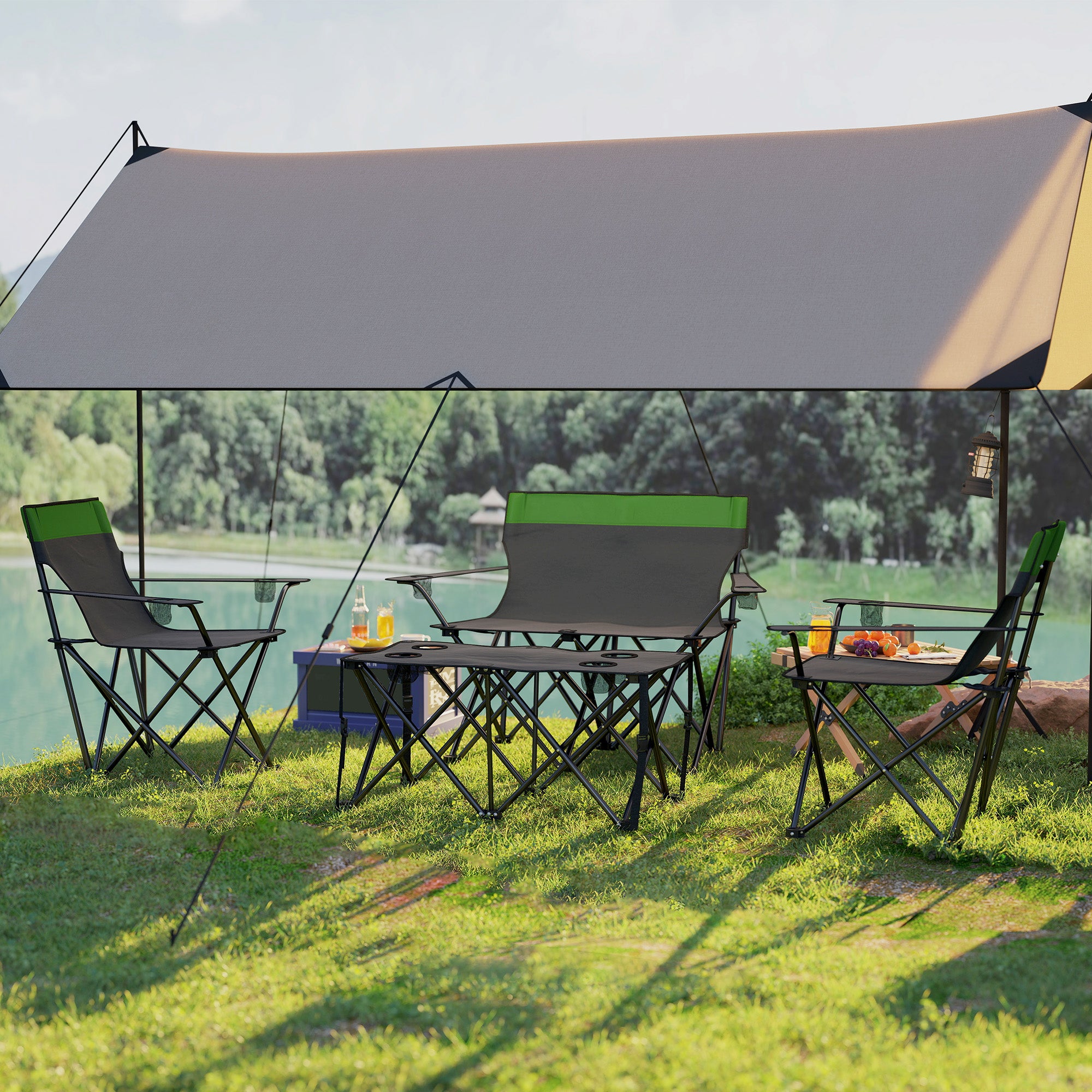 Outsunny Four-Piece Portable Picnic Table Set - Green - North Peak Garden Furniture