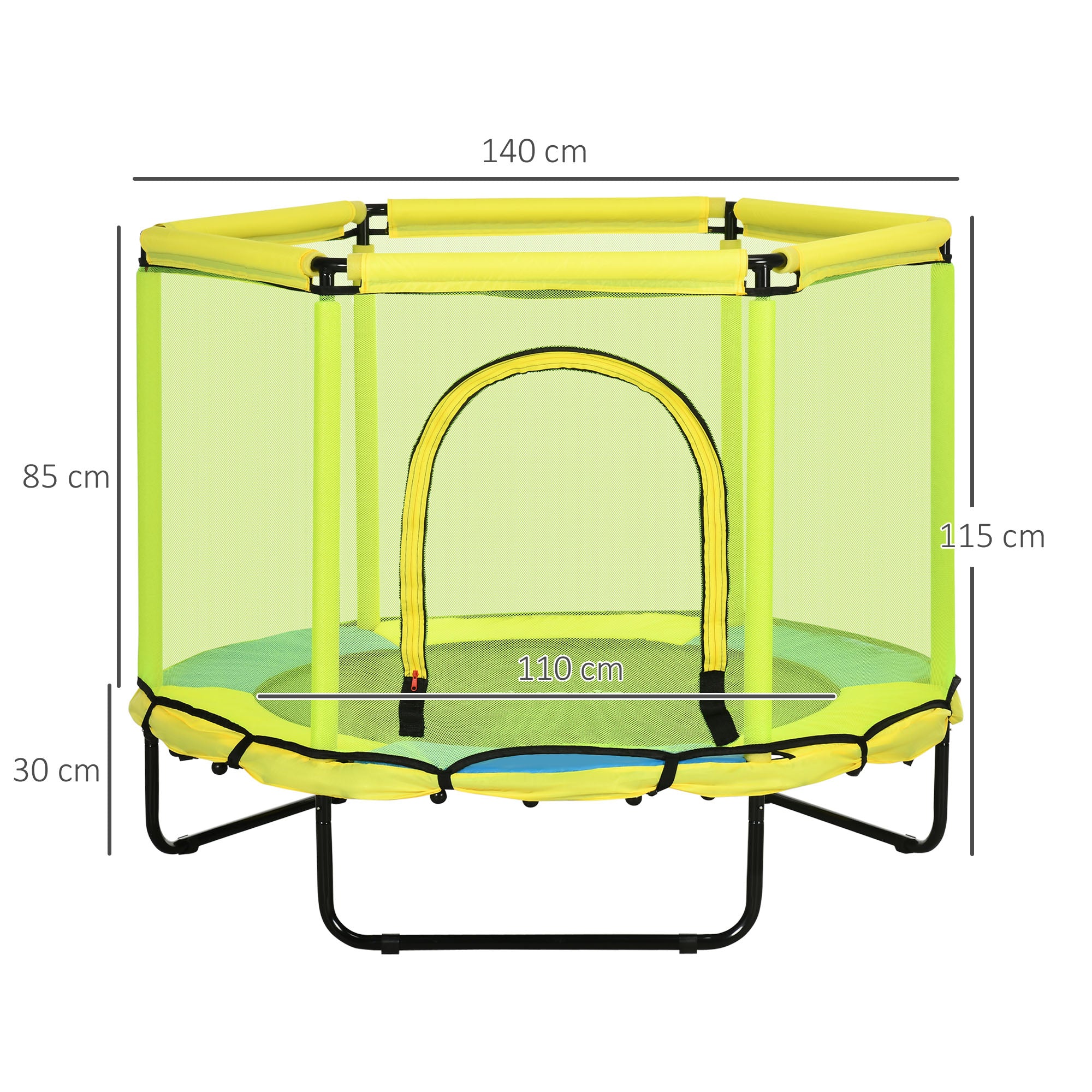ZONEKIZ 140cm Kids Trampoline, Bungee Gym, with Safety Net, for Ages 3-10 Years - Yellow - North Peak Garden Furniture