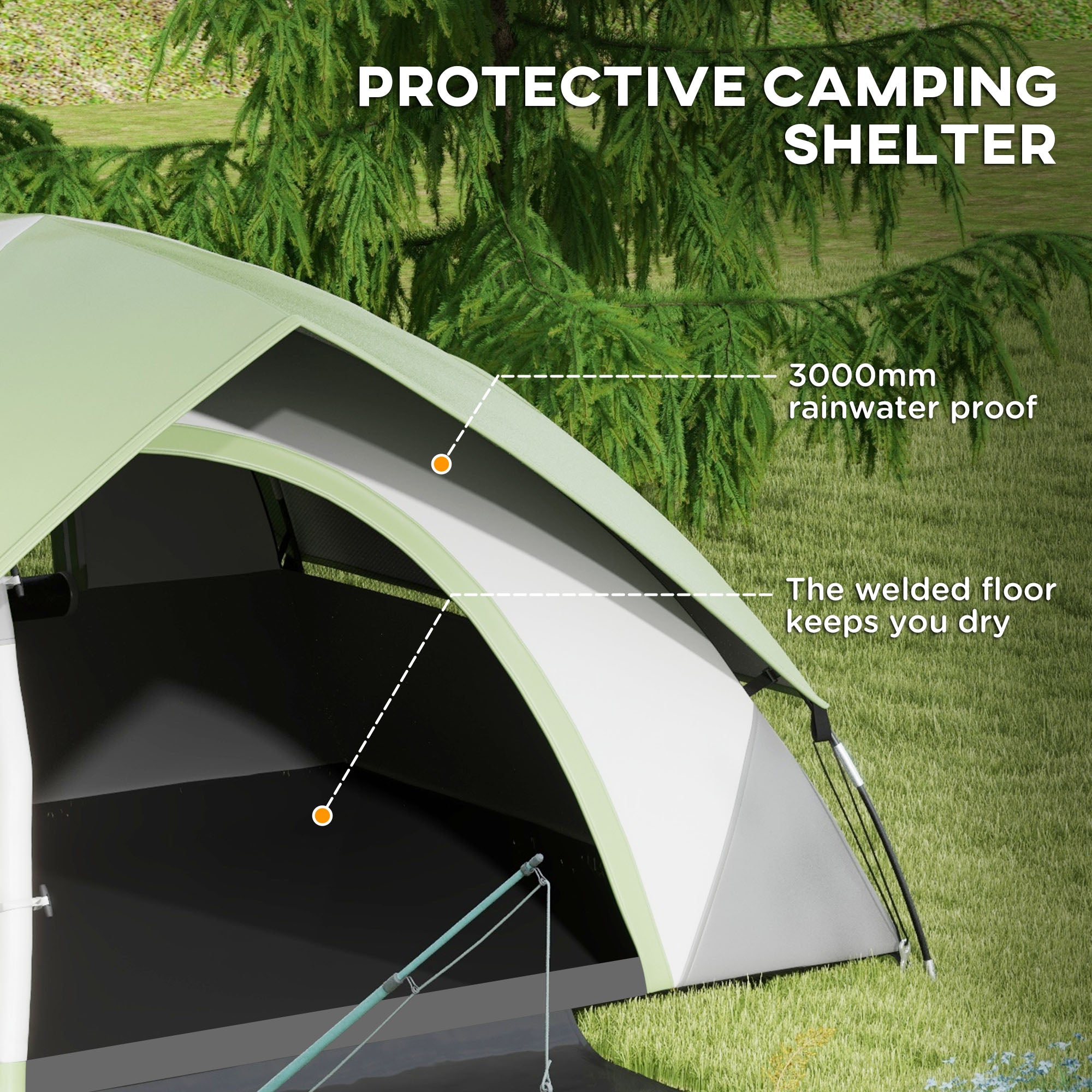 Outsunny Two Man Single Room Dome Tent, with Accessories - Green/Grey - North Peak Garden Furniture