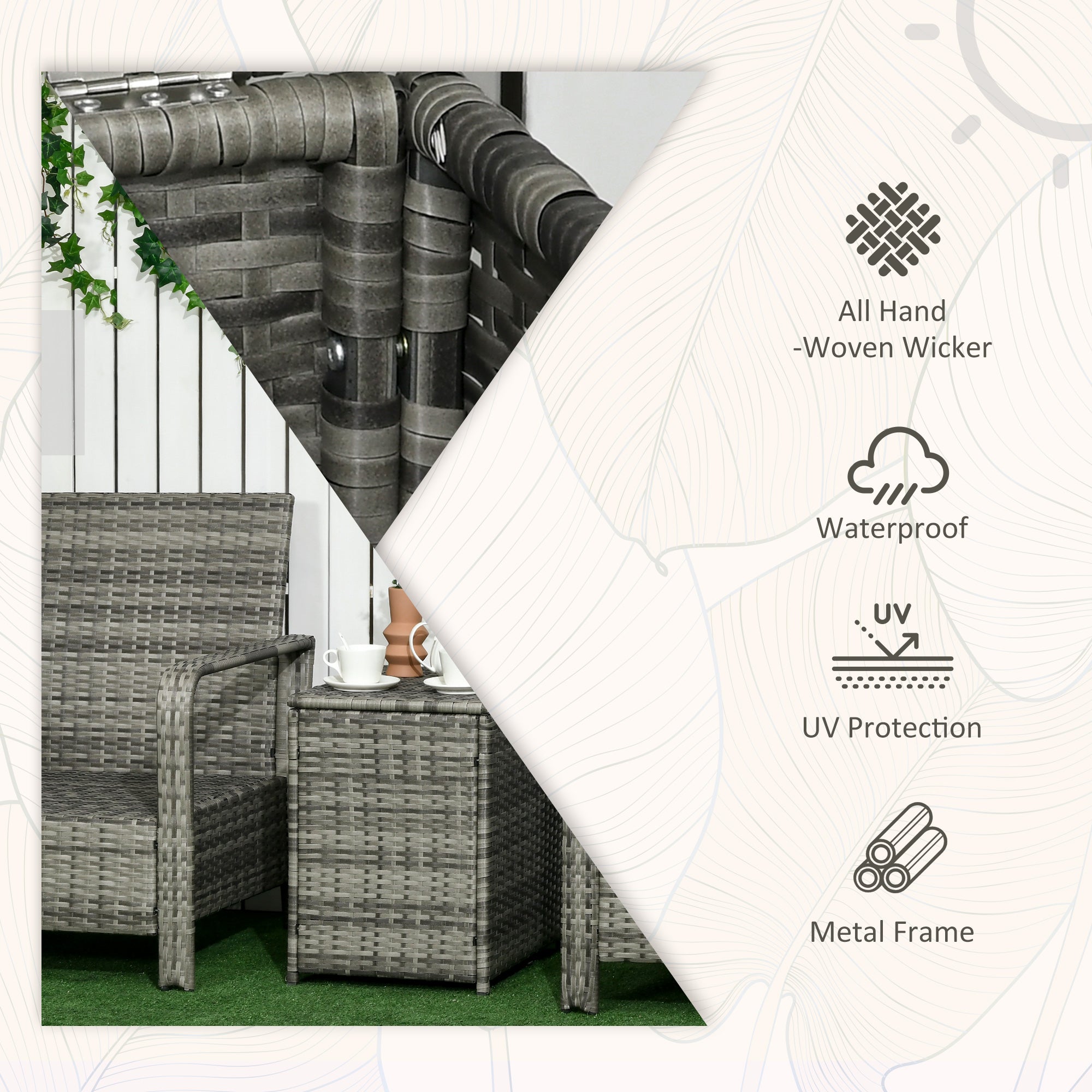 Outsunny 3 Pieces Rattan Bistro Set, Wicker Garden Furniture Set with Storage Coffee Table and Chairs, Thickened Cushions for Outdoor, Patio, Balcony, Blue - North Peak Garden Furniture