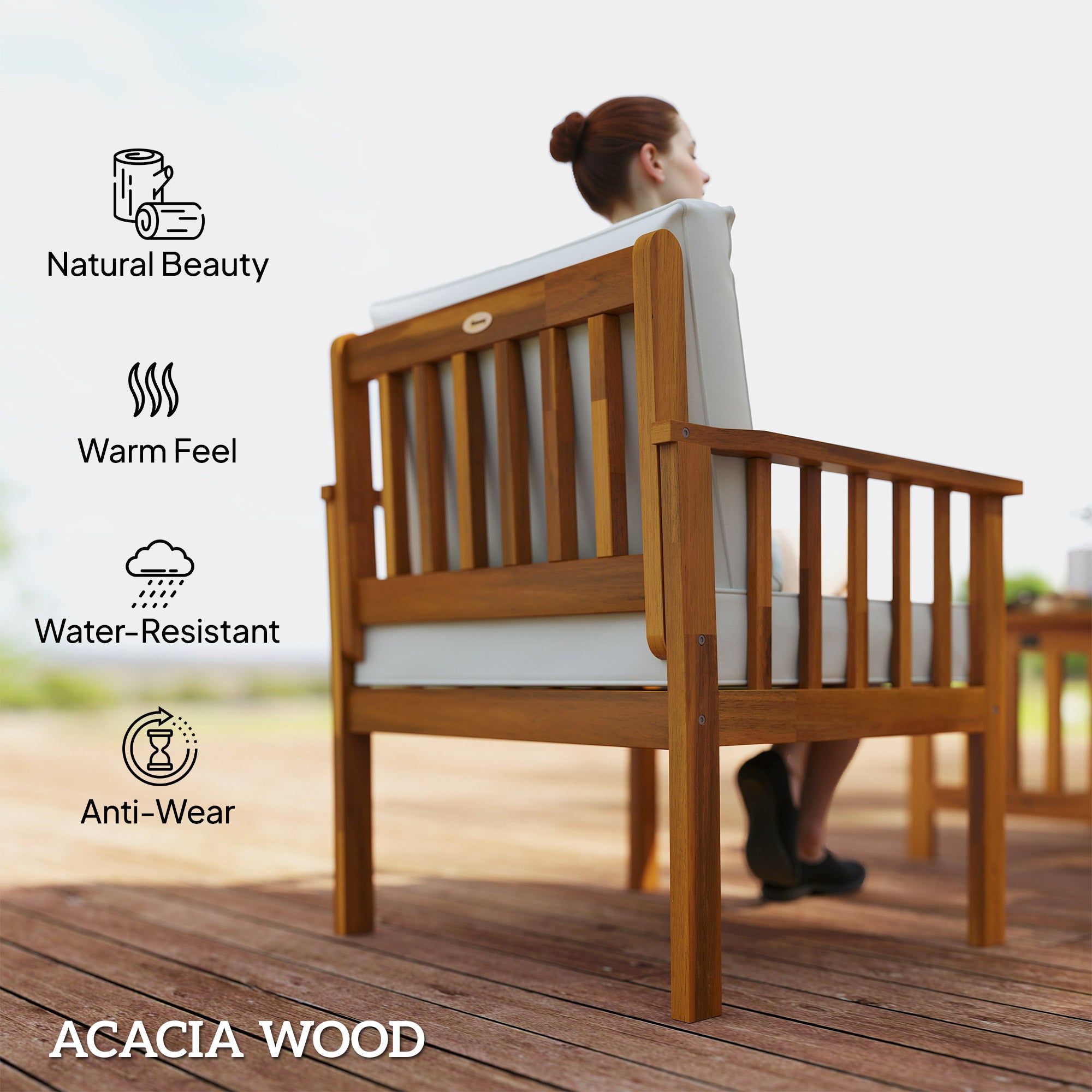 Outsunny Four-Piece Acacia Wood Garden Sofa Set - Teak/Cream - North Peak Garden Furniture