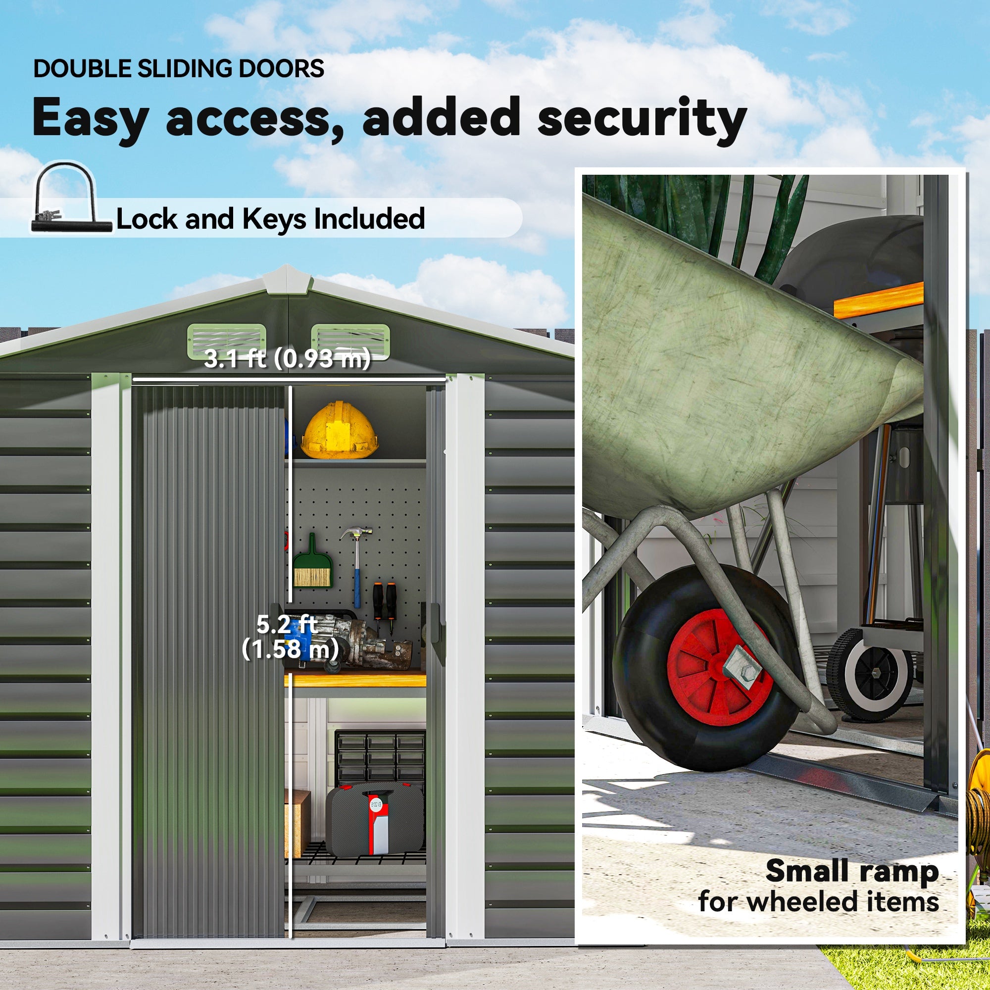 Outsunny 7 x 4ft Garden Shed, Easy to Assemble, Upgraded Galvanised Steel Frame with Foundation Kit, Double Doors with Lock, Outdoor Metal Shed with Vents and Gloves, Garden Storage Shed, Dark Grey - North Peak Garden Furniture