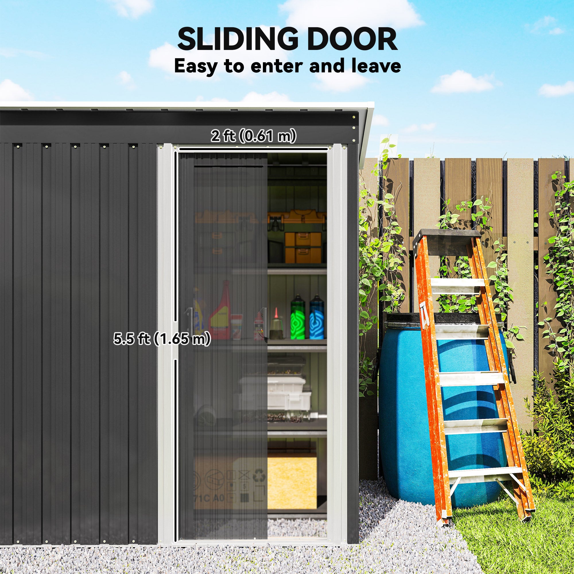 Outsunny 5 x 3ft Garden Storage Shed with Sliding Door and Sloped Roof Outdoor Equipment Tool Backyard, Black