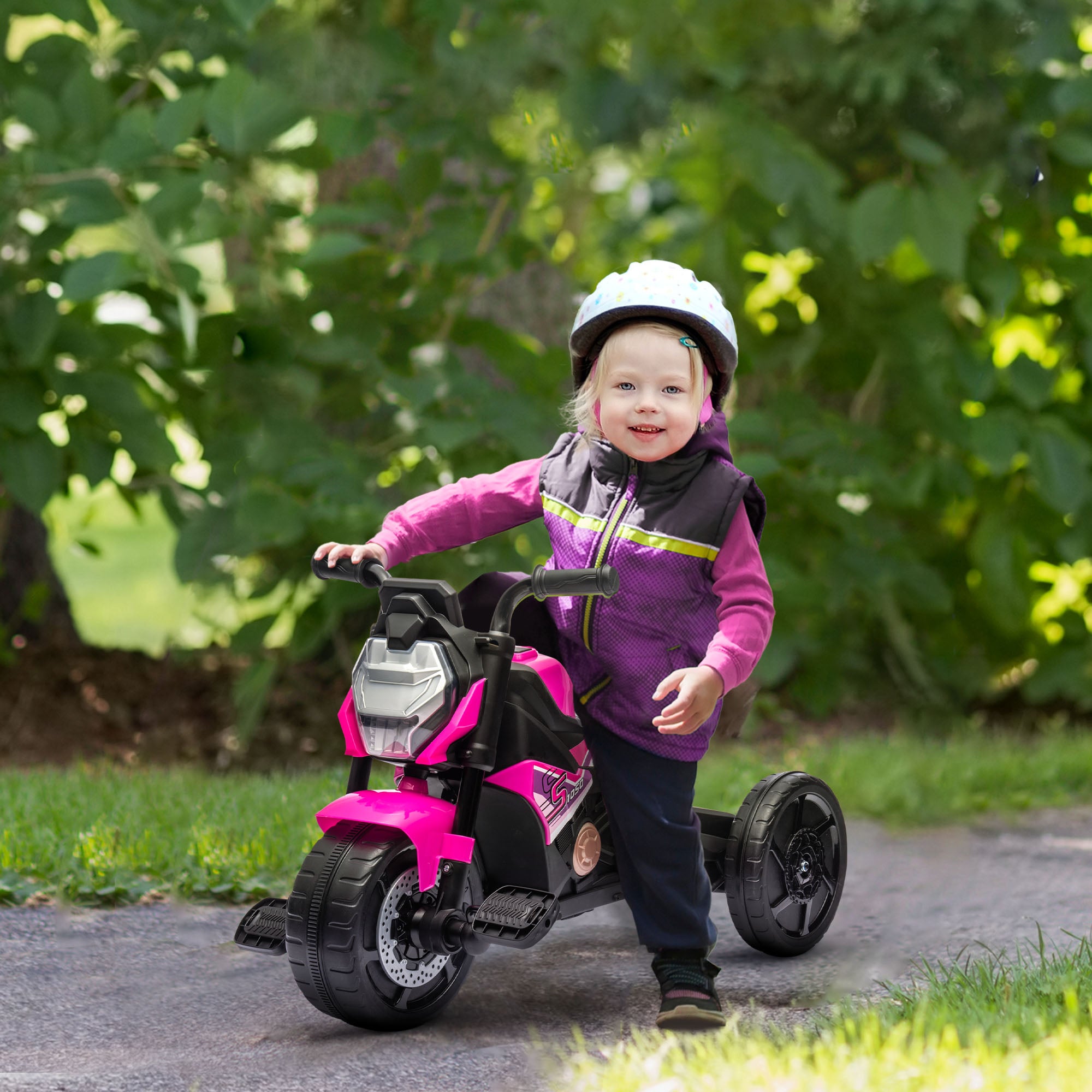 AIYAPLAY Motorcycle Design, 3 in 1 Toddler Trike, Sliding Car, Balance Bike with Headlight, Music, Horn, Pink