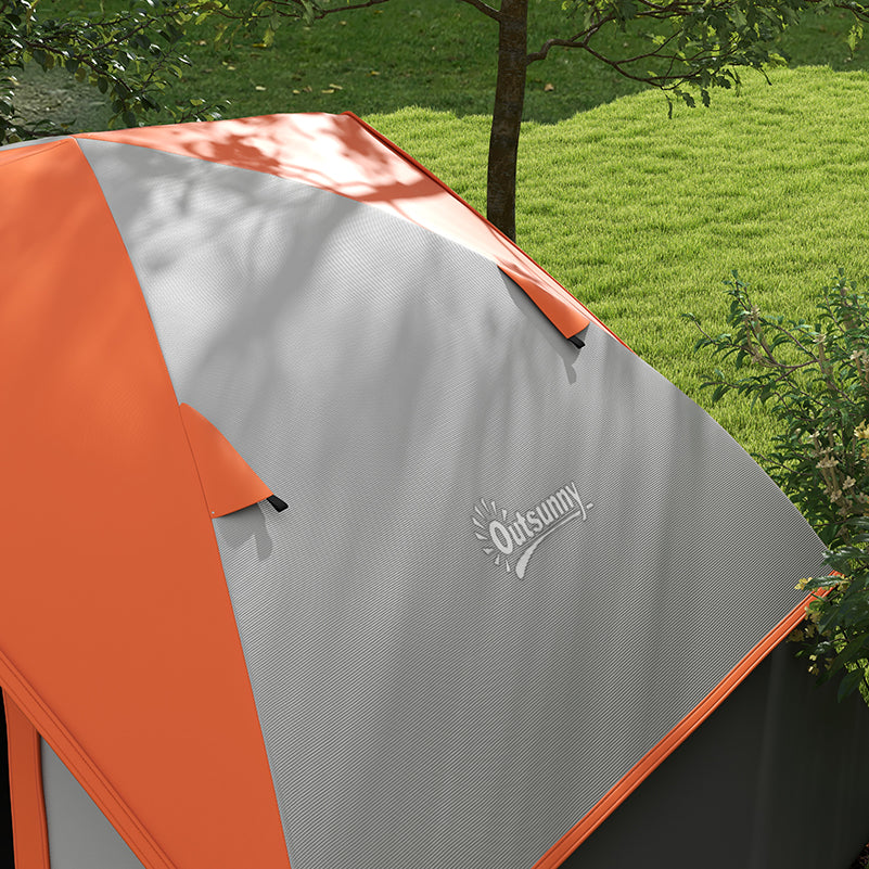 Outsunny Two Man Single Room Dome Tent, with Accessories - Orange/Grey - North Peak Garden Furniture