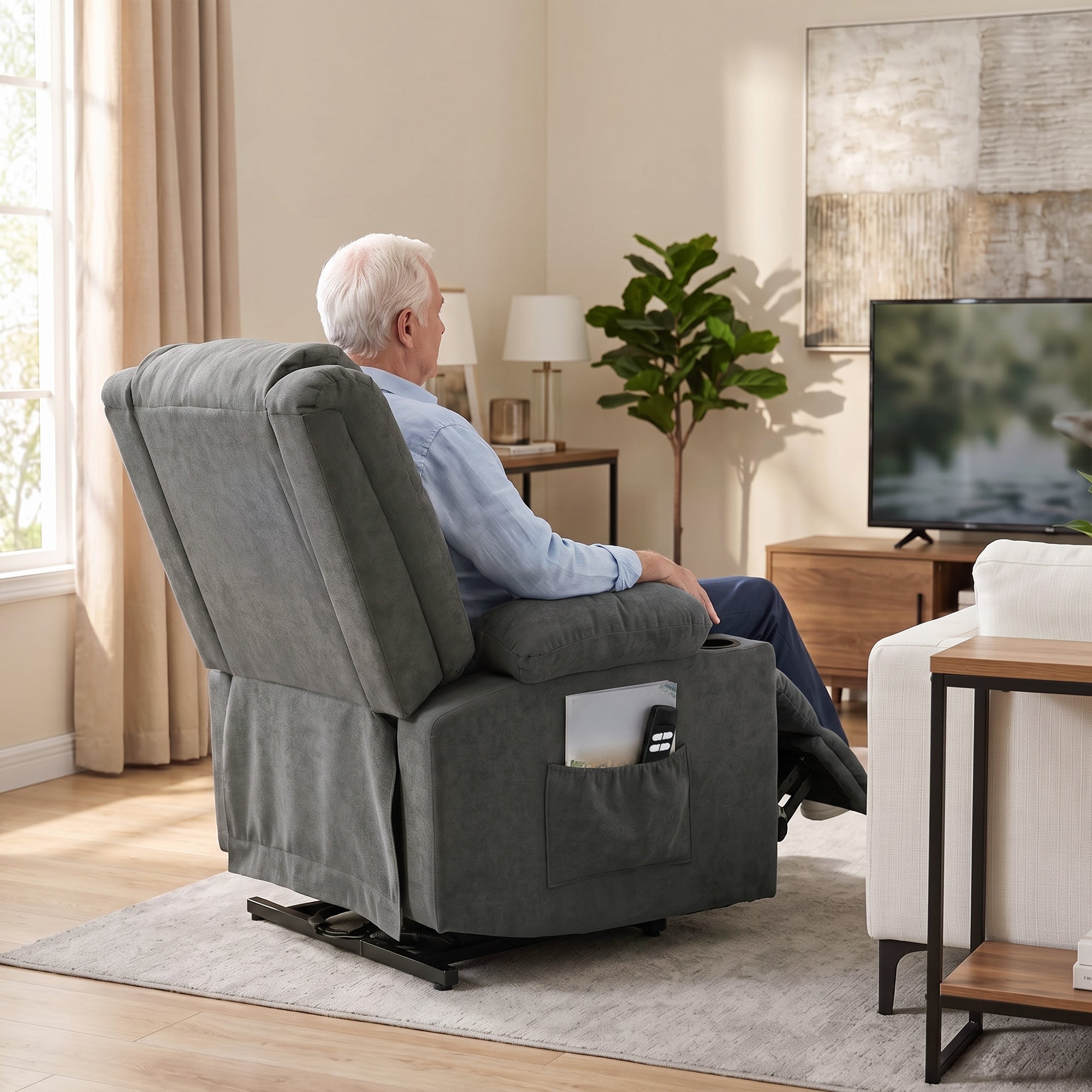 HOMCOM Dual Motor Recliner Chair, 55° Electric Lift Chair for Elderly, Recliner Armchair with Massage and Heat, Dark Grey