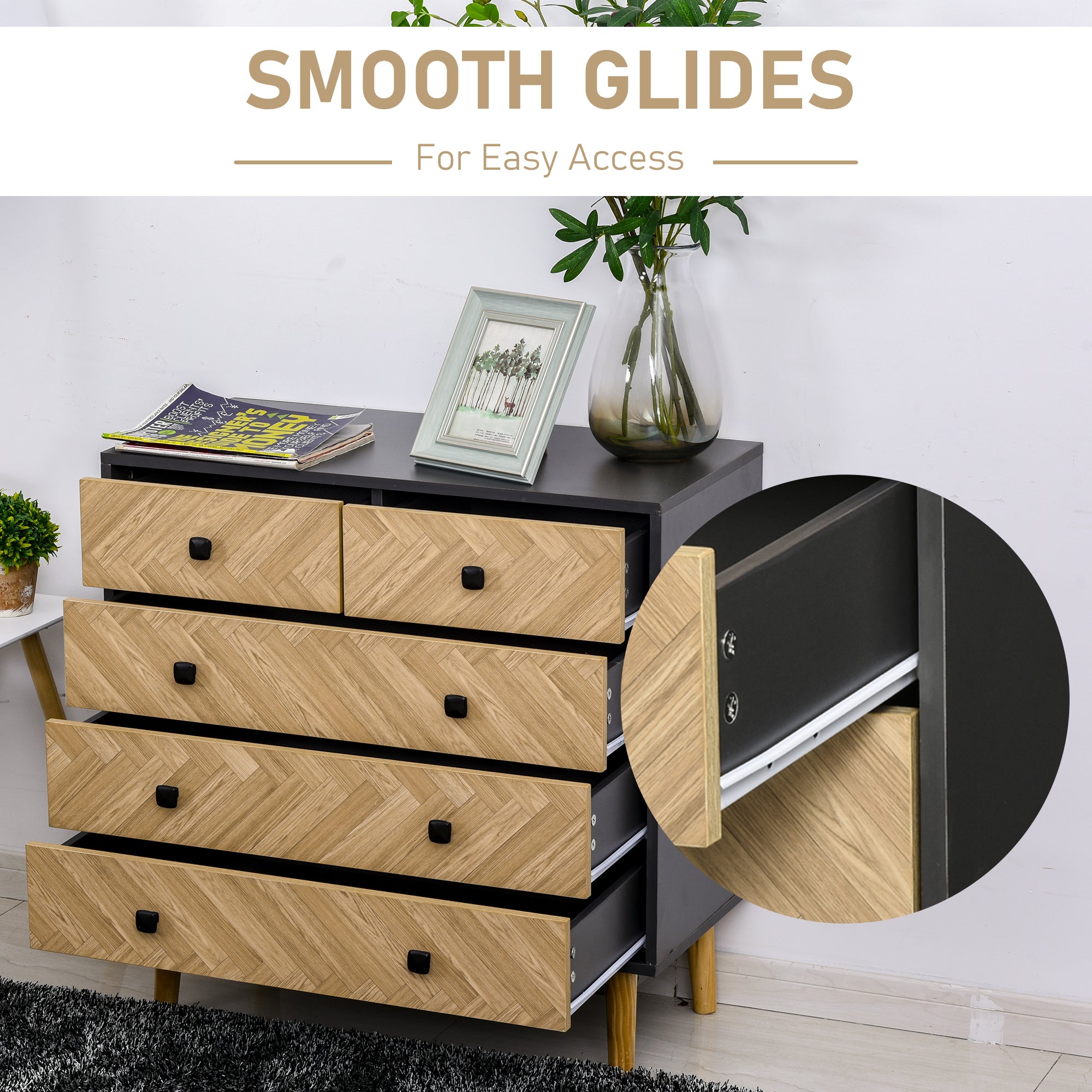 HOMCOM Chest of Drawers, 5 Drawer Storage Cabinet Sideboards with Metal Handles Freestanding Dresser for Bedroom, Living Room - North Peak Garden Furniture