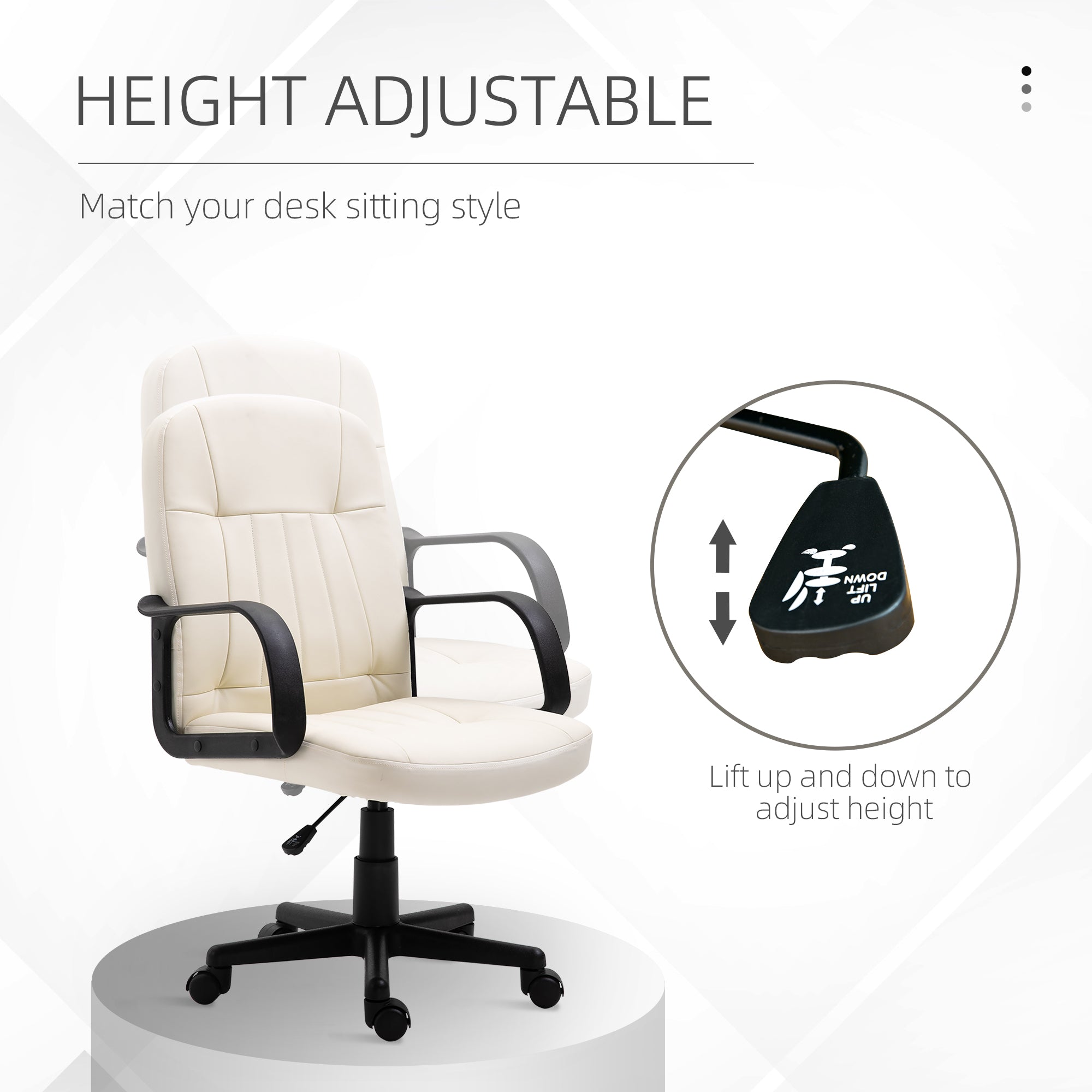 HOMCOM Swivel Executive Office Chair Home Mid Back PU Leather Computer Desk Chair for Adults with Arm, Wheels, Cream - North Peak Garden Furniture