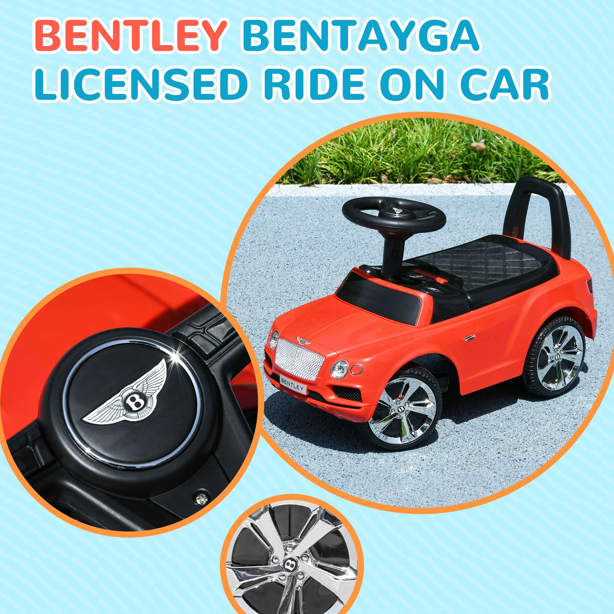AIYAPLAY Bentley Bentayga Licensed Foot to Floor Ride on Car, Sliding Car Push Along Car w/ Under Seat Storage - Red - North Peak Garden Furniture