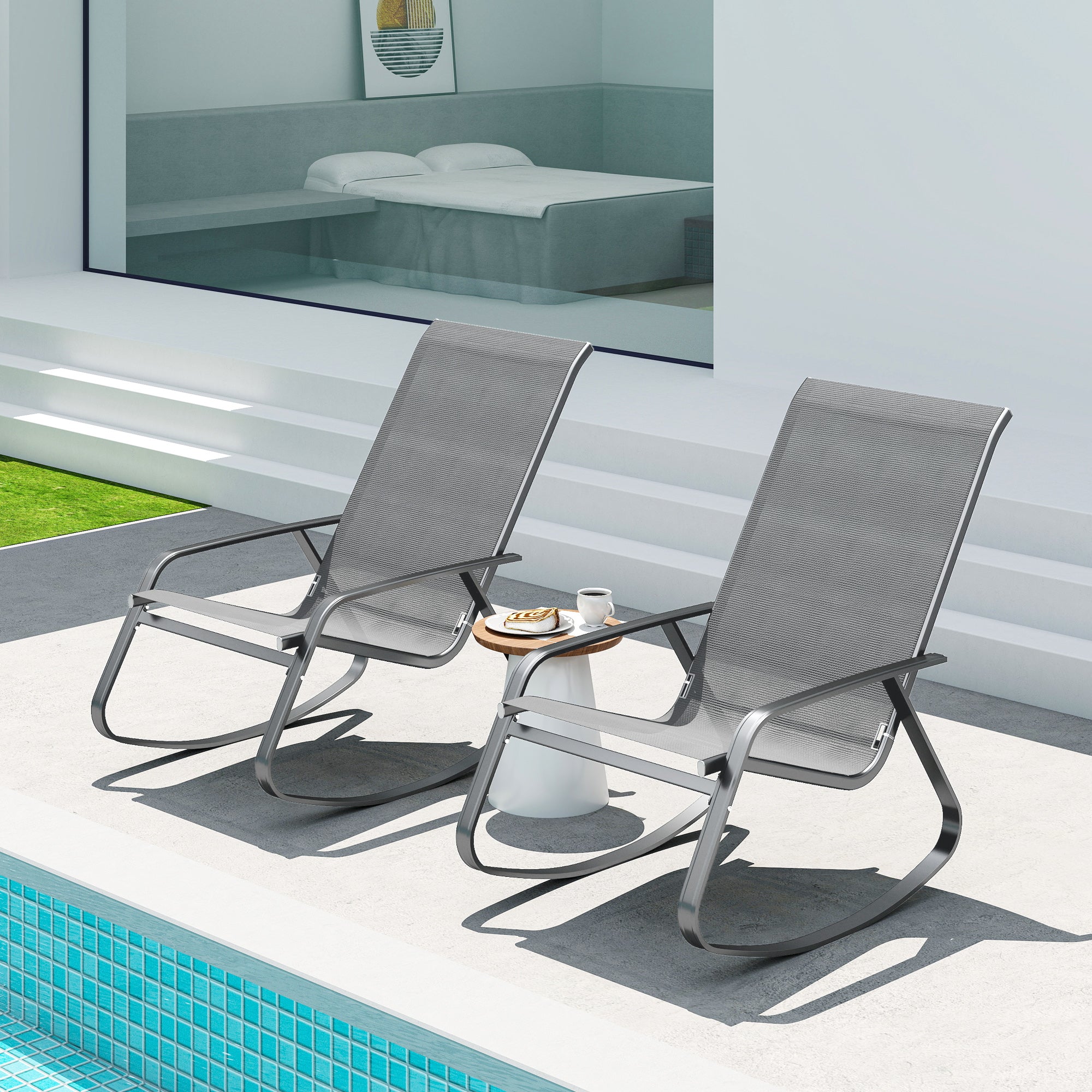 Outsunny Set of Two Rocking Garden Chairs - Grey - North Peak Garden Furniture
