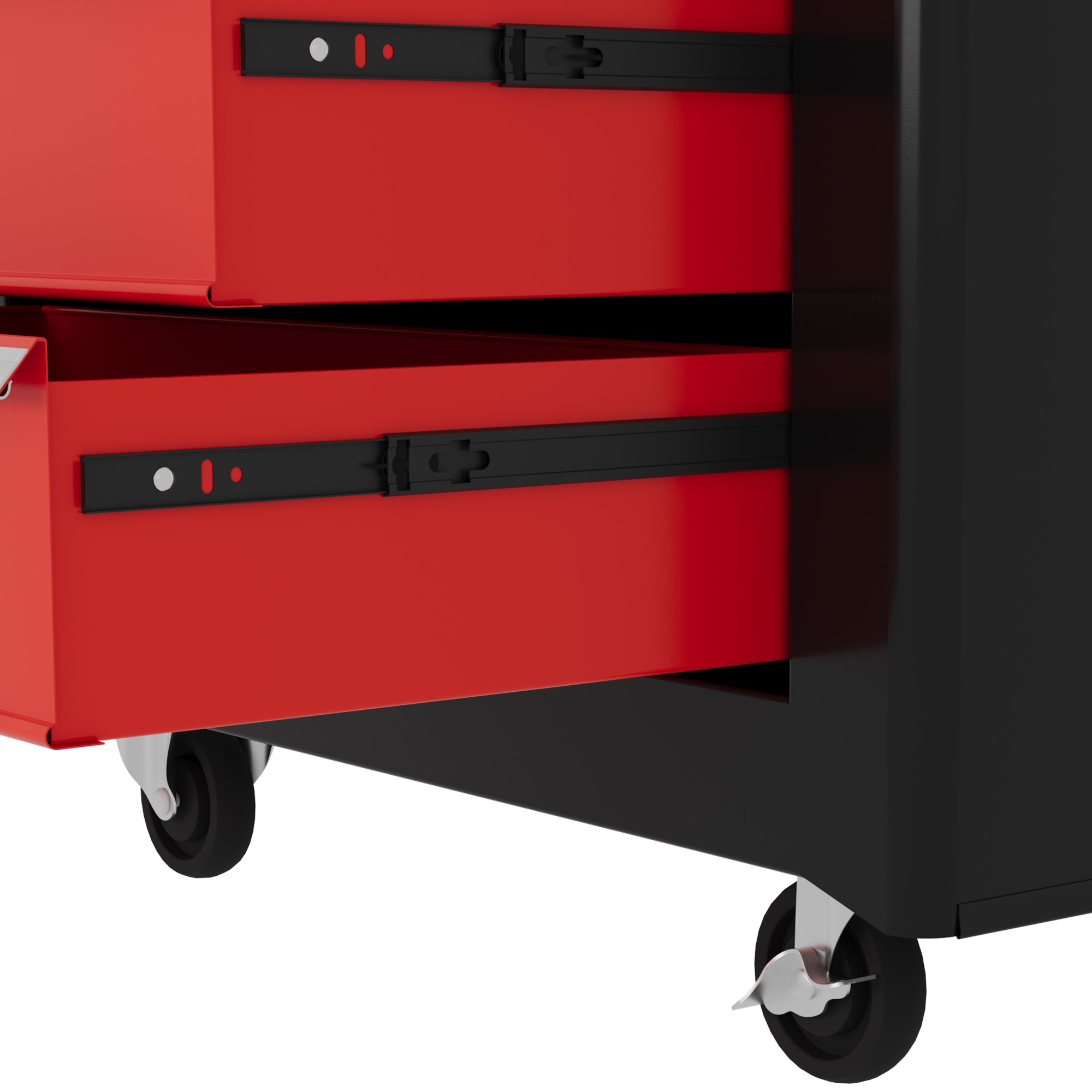 HOMCOM 5-Drawer Tool Chest with Wheels, Steel Lockable Tool Storage Cabinet with Handle, 2 Keys for Garage, Workshop, Red - North Peak Garden Furniture