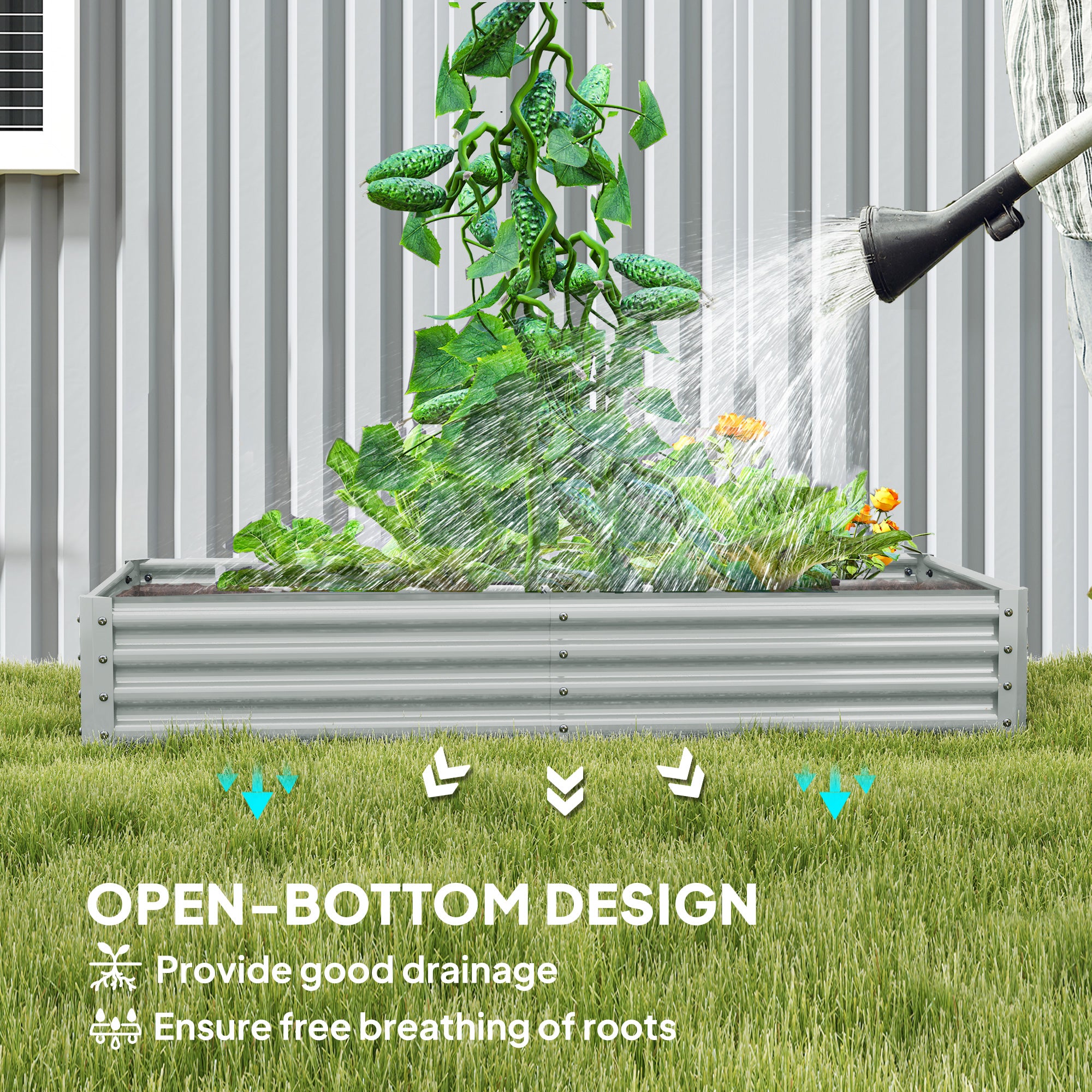 Outsunny 180 x 90cm Galvanised Steel Open Planter - Silver - North Peak Garden Furniture