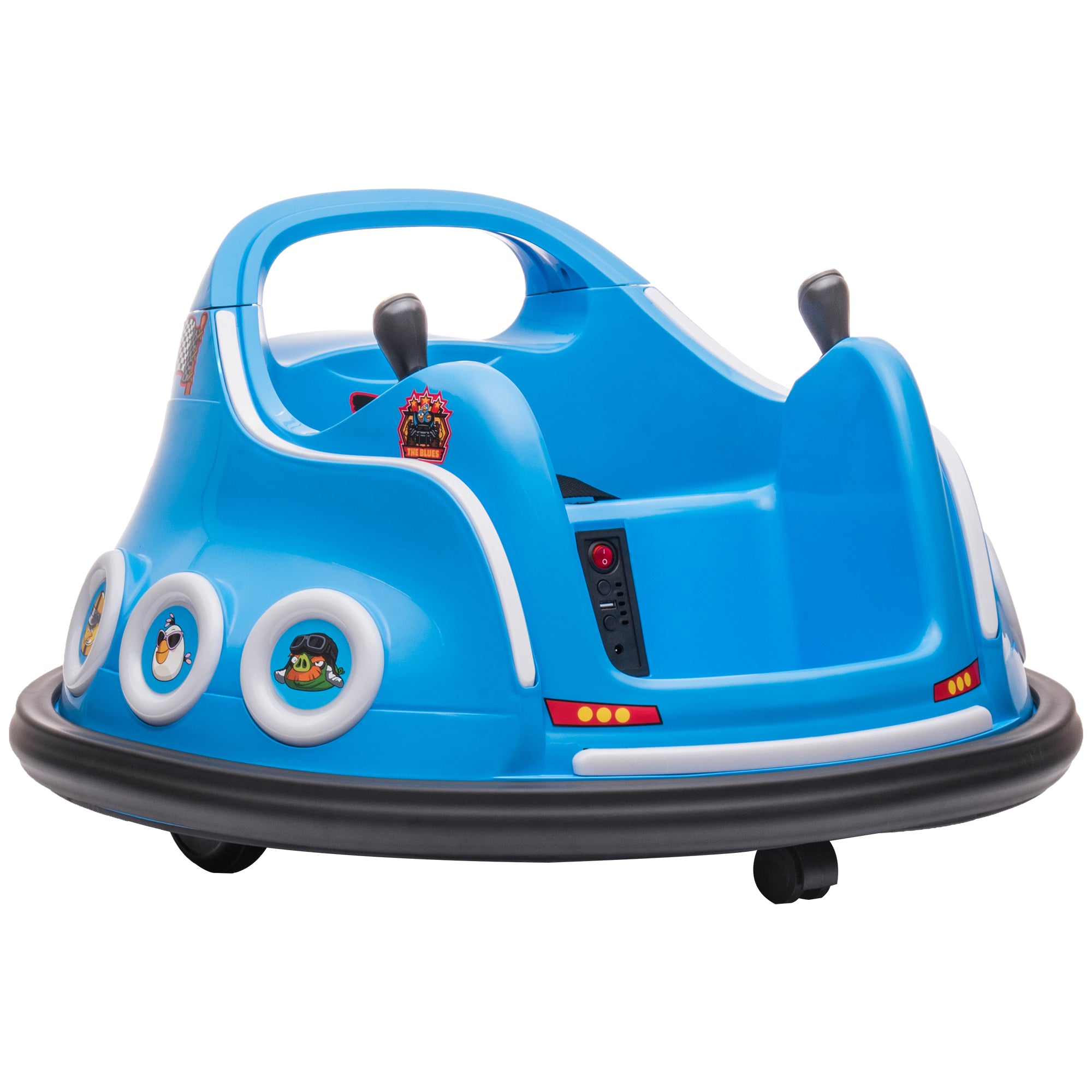 AIYAPLAY Angry Bird Licensed Waltzer Car, 12V Kids Bumper Car w/ Joysticks, Remote, Music LED Lights, Blue