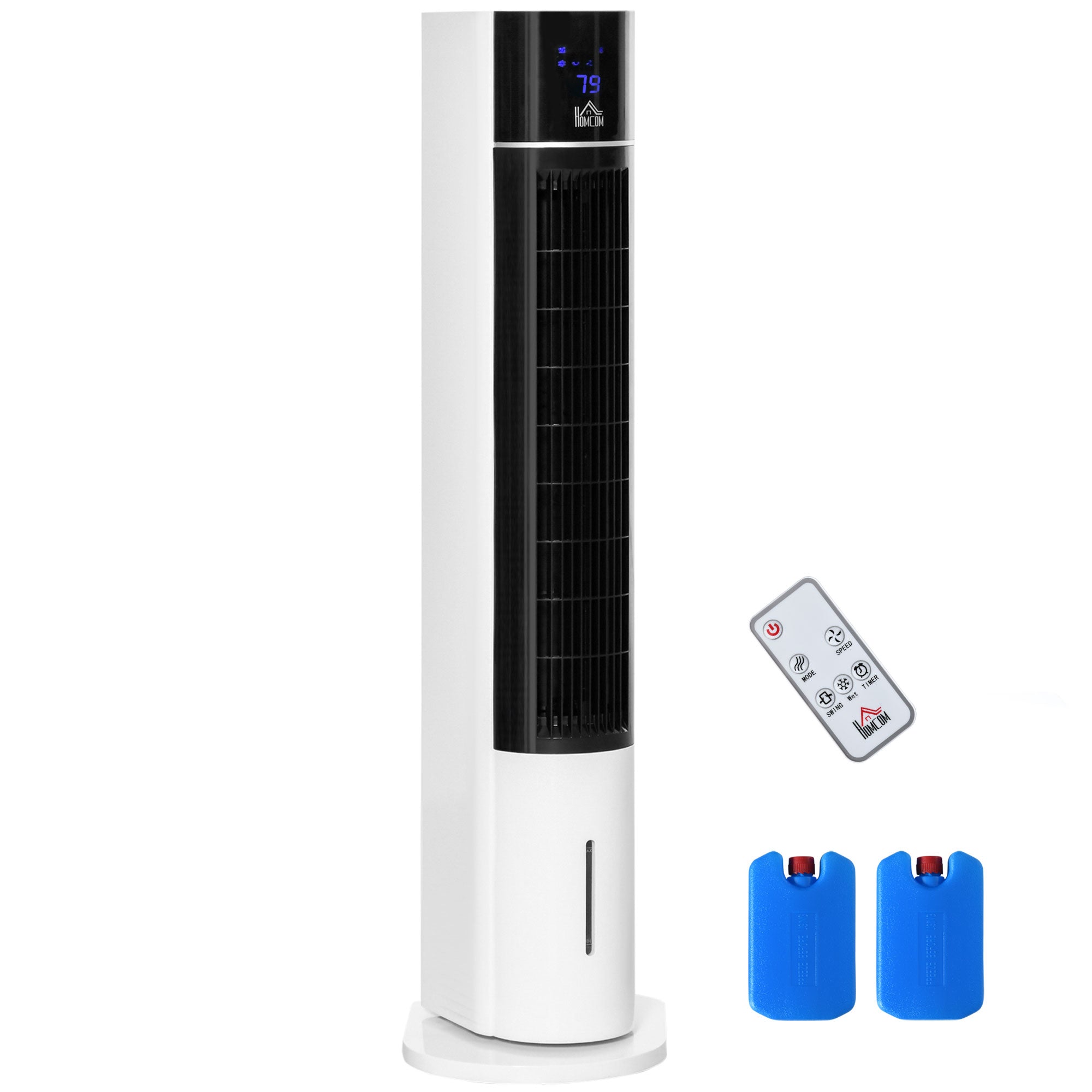 HOMCOM Portable Air Cooler, 3L Tank Evaporative Ice Cooling Tower Fan with 3 Modes, 3 Speeds, Remote, Timer, 60° Oscillating, Portable Swamp Cooler for Home Bedroom, White - North Peak Garden Furniture
