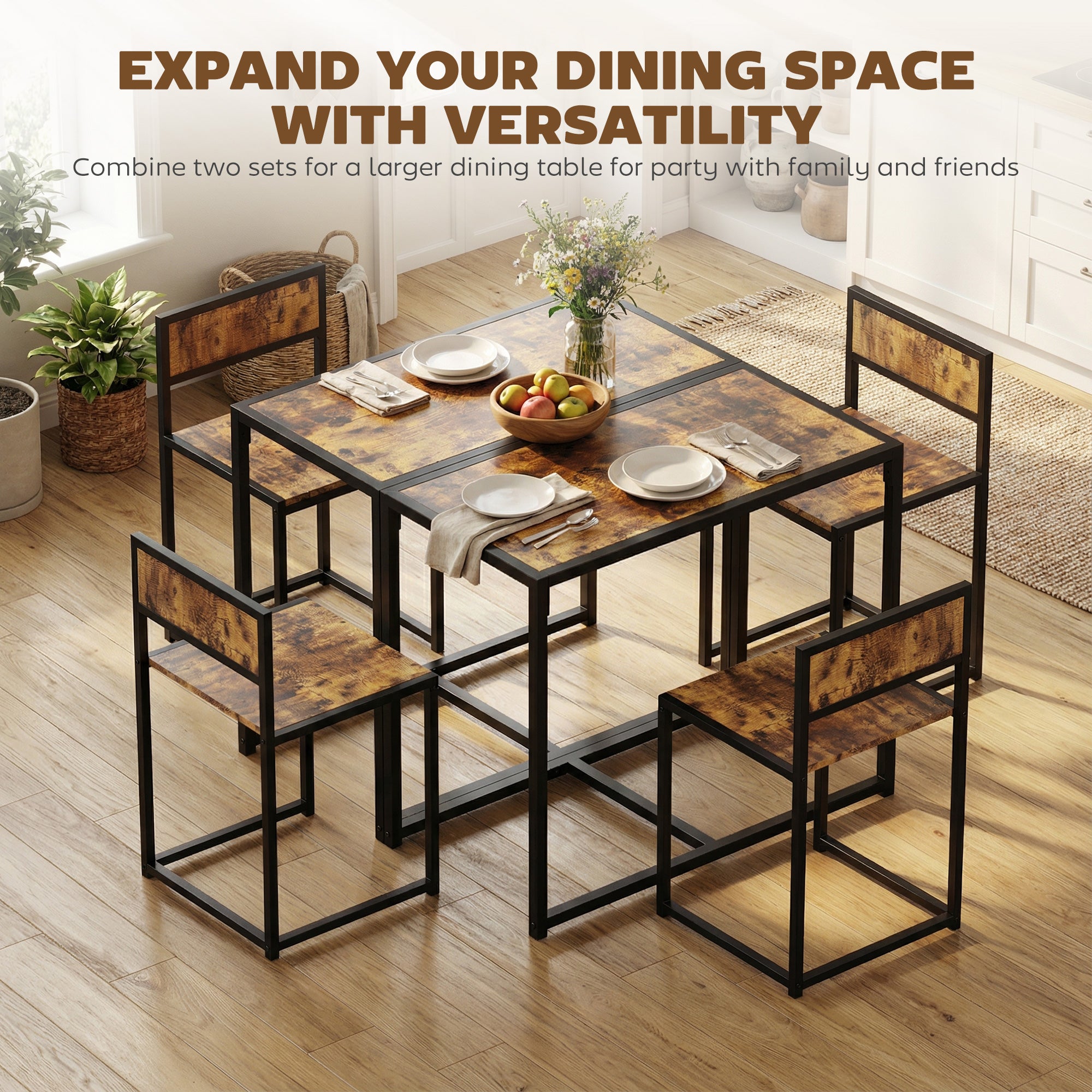 HOMCOM 3 Piece Table Stool Set - Rustic Brown