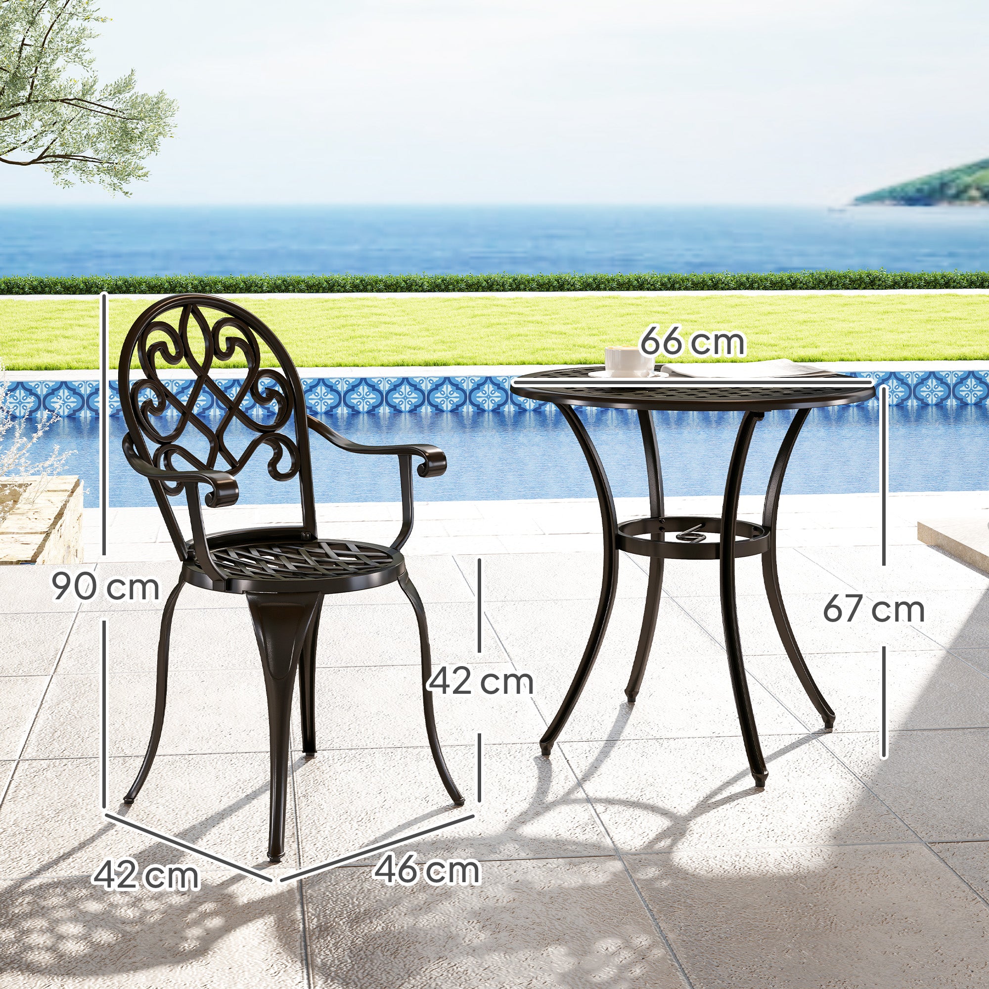 Outsunny Three-Piece Elegant Aluminium Garden Set - Black - North Peak Garden Furniture