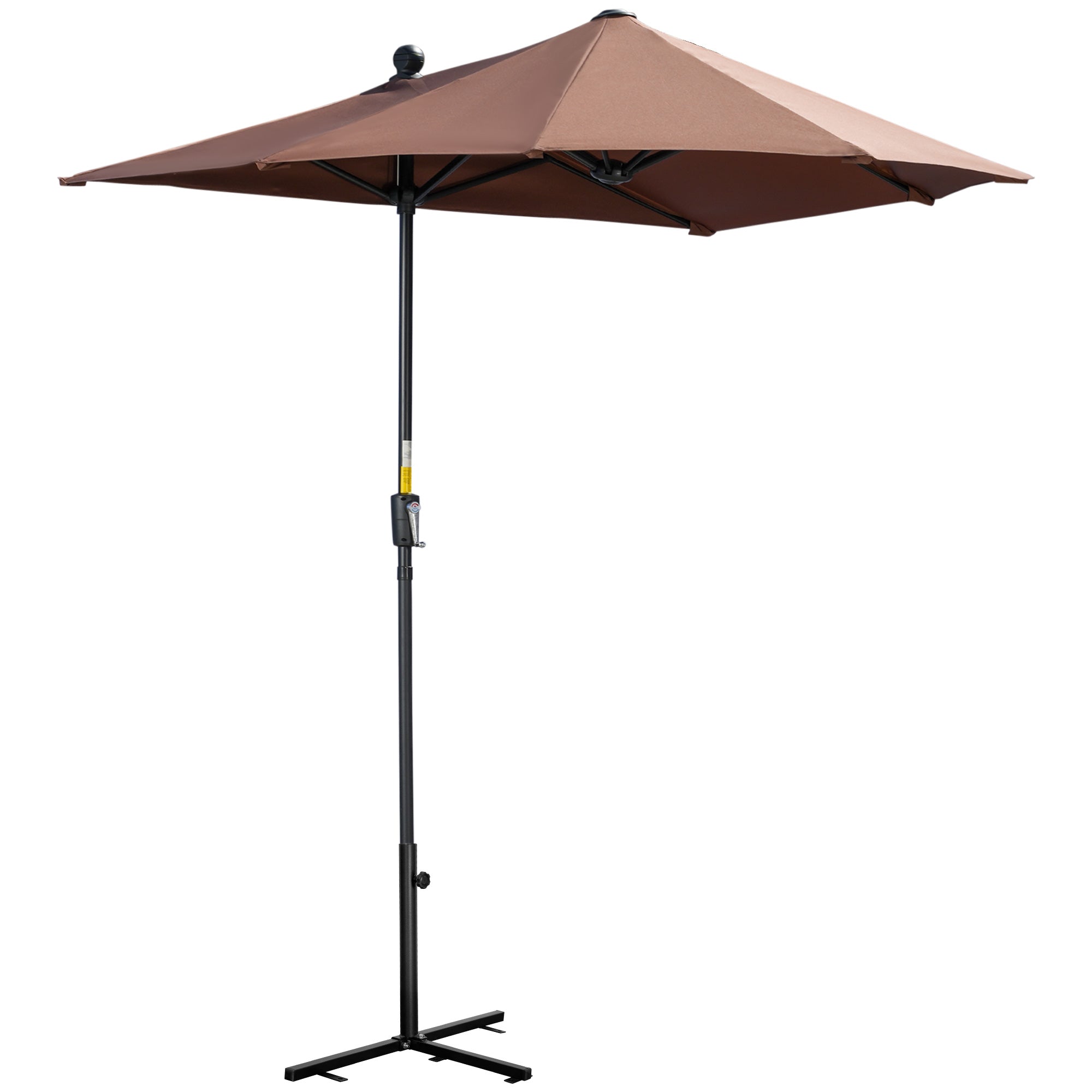 Outsunny 2m Half Parasol Market Umbrella Garden Balcony Parasol with Crank Handle, Base, Double-Sided Canopy, Coffee - North Peak Garden Furniture