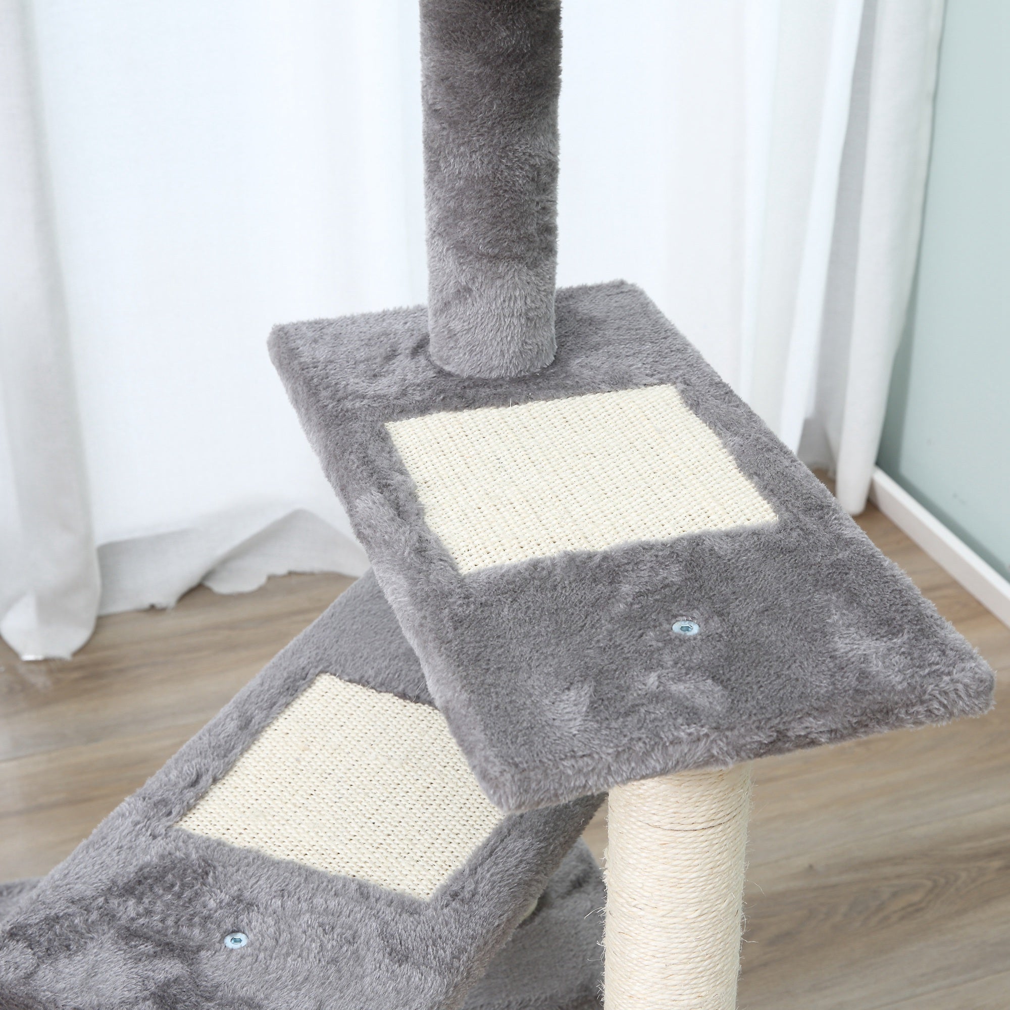 PawHut 100 cm Cat Tree for Indoor Cats Kitten Scratch Scratching Post Climbing Tower Activity Centre Grey - North Peak Garden Furniture