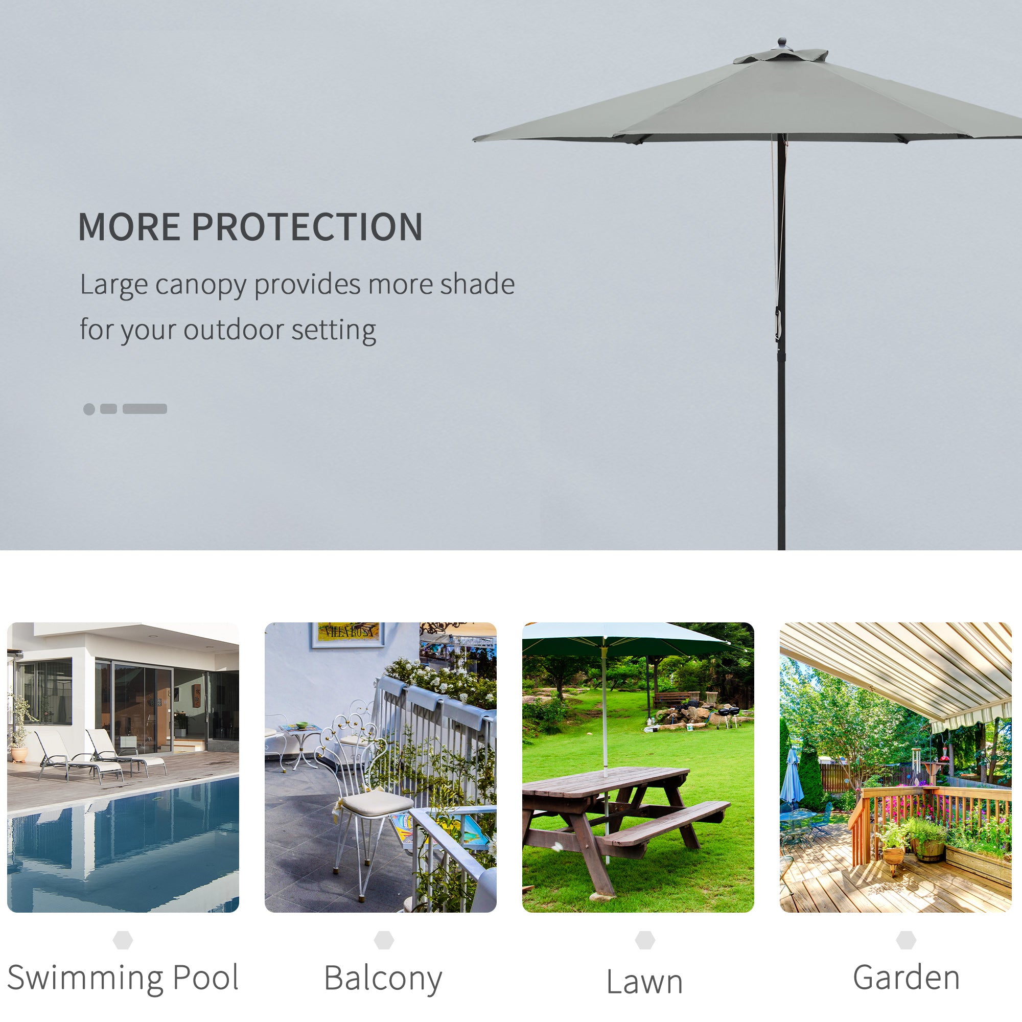 Outsunny 2.8m Garden Parasol Umbrella, Round Outdoor Market Table Umbrella Sun Shade Canopy, Dark Grey - North Peak Garden Furniture