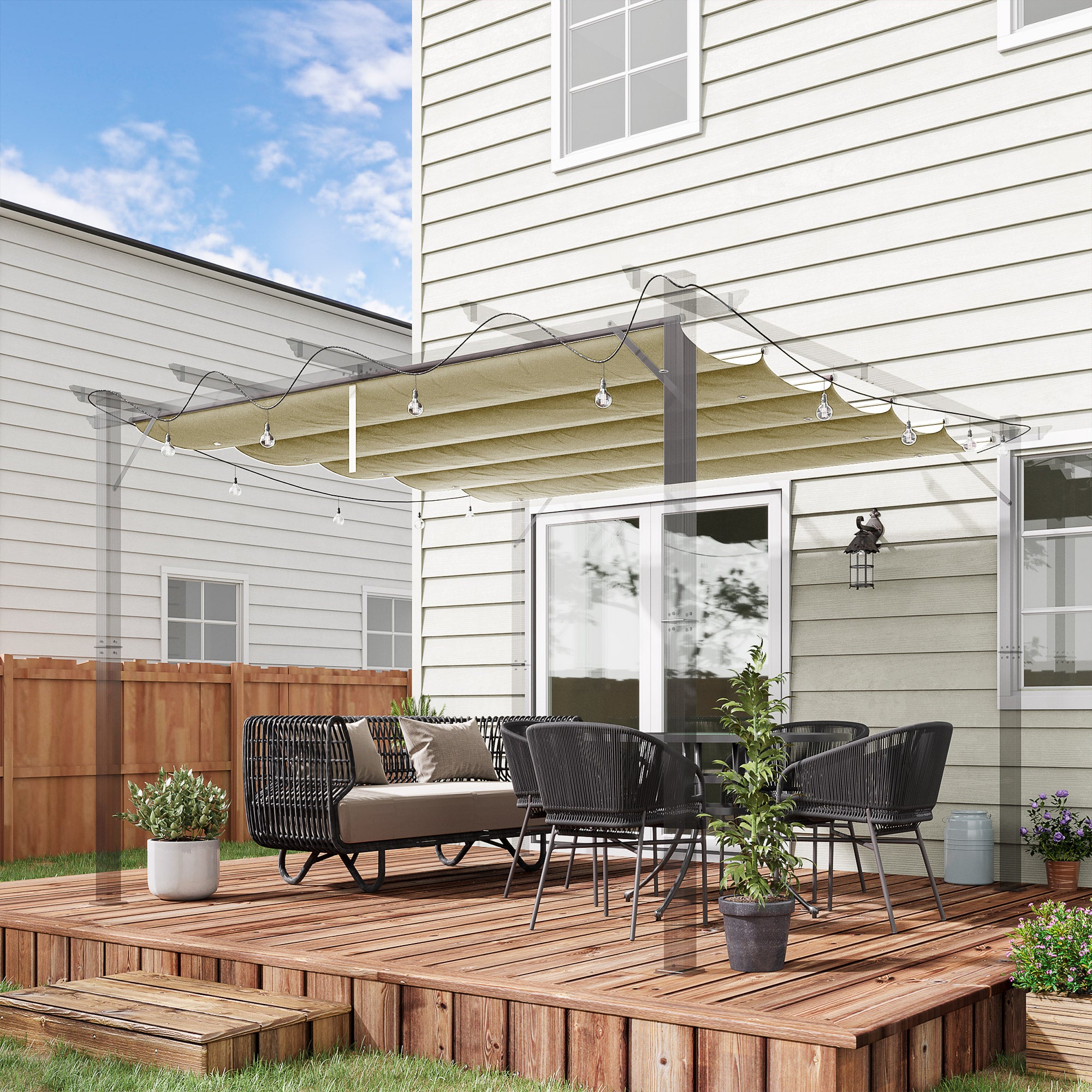 Outsunny Retractable Pergola Shade Cover, Replacement Canopy for 4 x 3 (m) Pergola, Retractable Roof, Beige - North Peak Garden Furniture