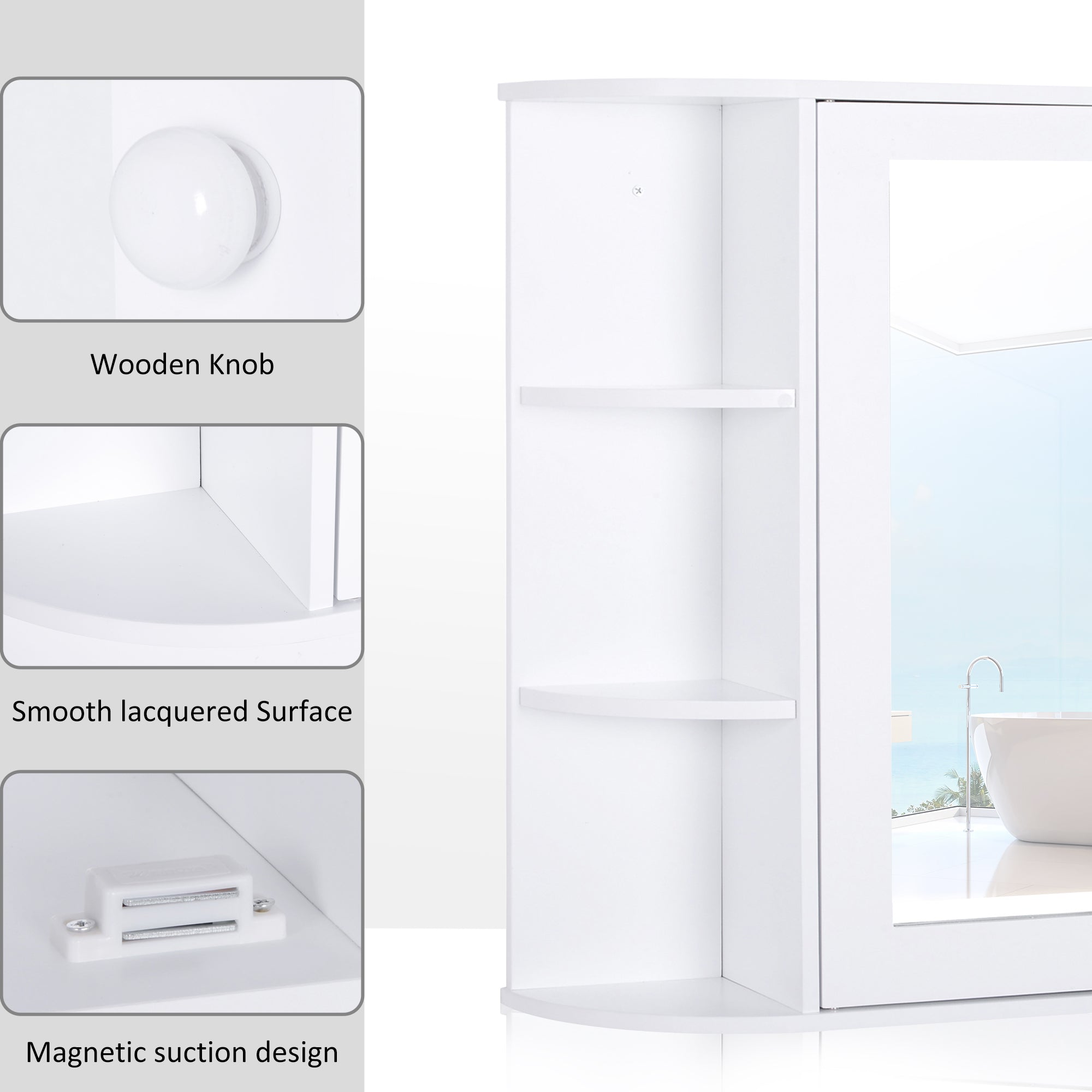 HOMCOM Wall Mounted Bathroom Cabinet with Mirror Single Door Storage Organizer 2-tier Inner Shelves White